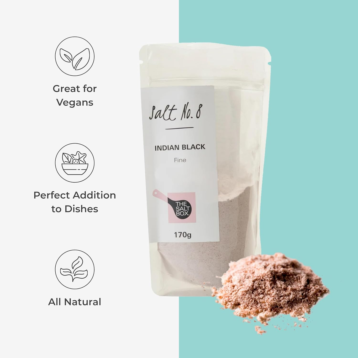 The Salt Box - 100% Natural Indian Black Fine (Kala Namak) Salt Pouch - 170G image number 4