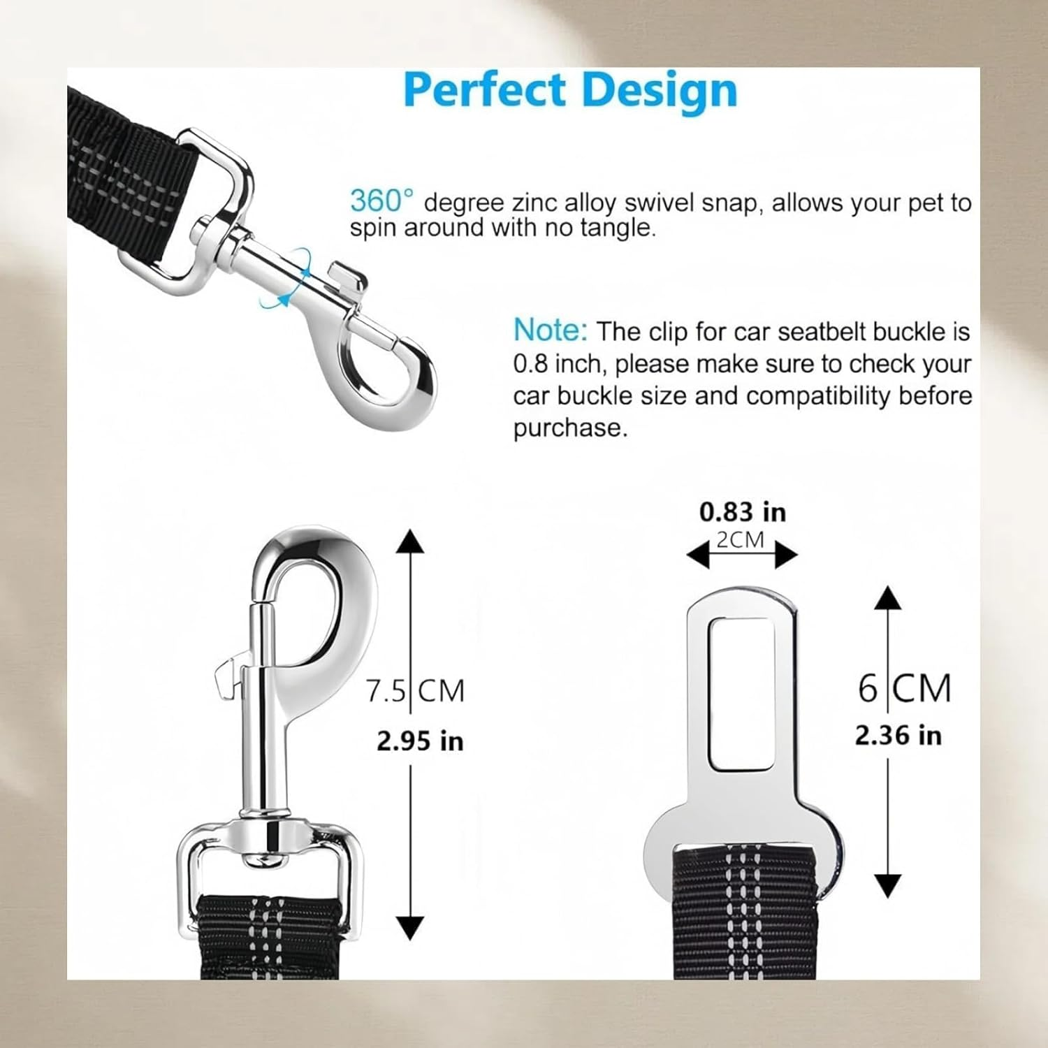 Shock Absorber Set of 2 - Adjustable Dog Safety Belts (45-66 Cm) for Car/Travel | 2.5 Cm Wide Nylon Strap for Small/Medium/Large Dogs | Shock-Absorbing Design with Snap Hook | Black Double image number 3