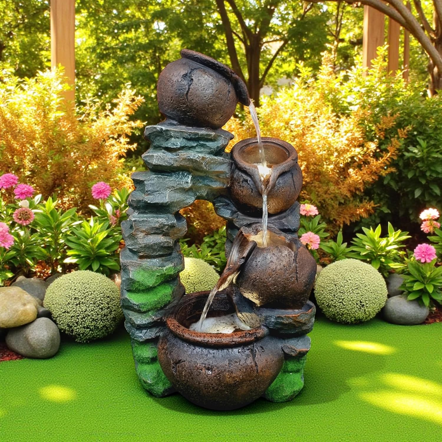 60Cm Water Feature, Water Fountain with LED Light, Rock Looking Desing Water Feature with LED Light image number 3