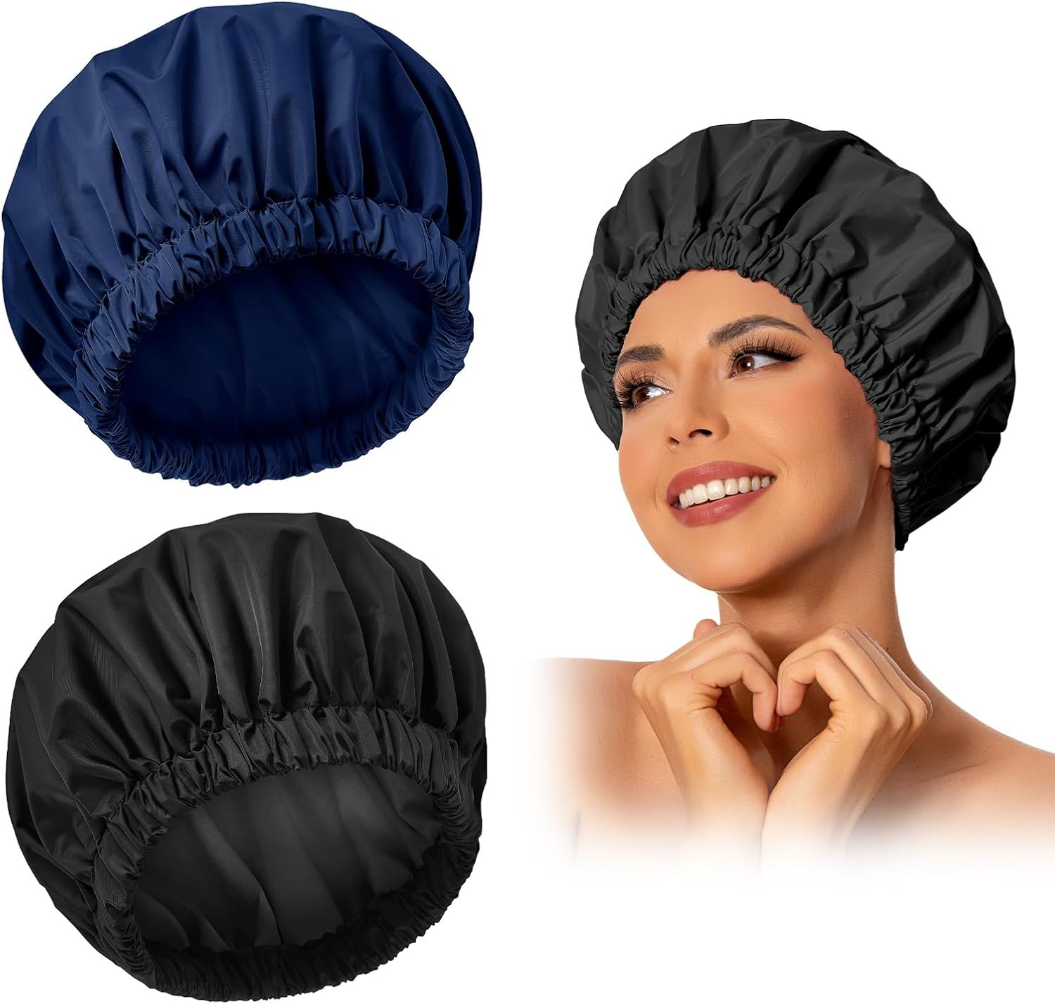 Reusable Shower Cap for Women, Large Waterproof Shower Bonnet Washable Elastic Band Bath Hair Hat for Long Hair, Braids(Green)