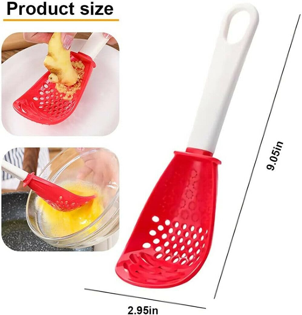Leona Co 2Pcs Multifunctional Kitchen Cooking Spoon, Slotted Spoon for Cooking Strainer Spoon, All in One Garlic Press Grinder Kitchen Spoons for Mashing Draining (Black&Red) image number 6