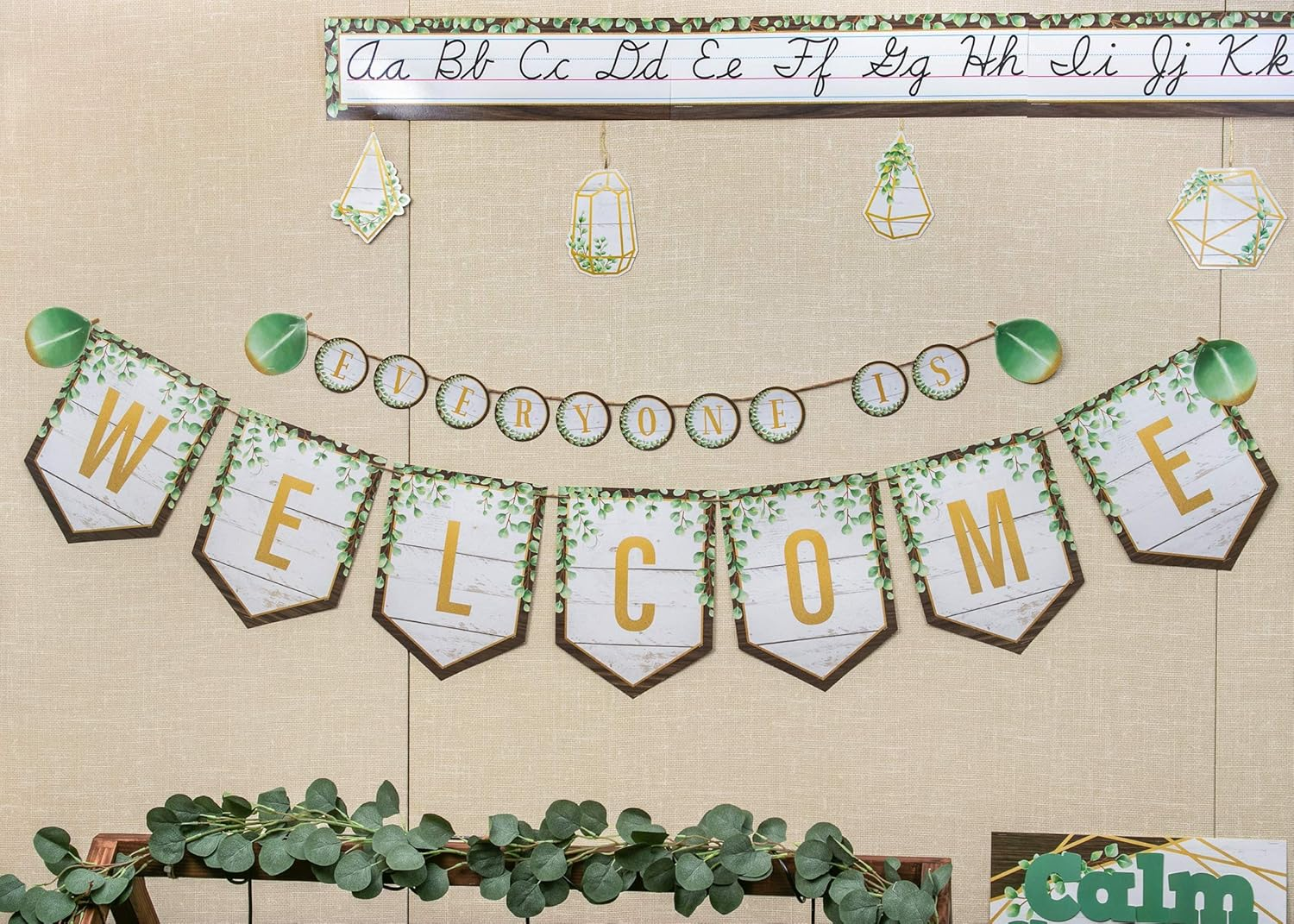 Teacher Created Resources Eucalyptus Pennants Welcome Bulletin Board (TCR8472) image number 1