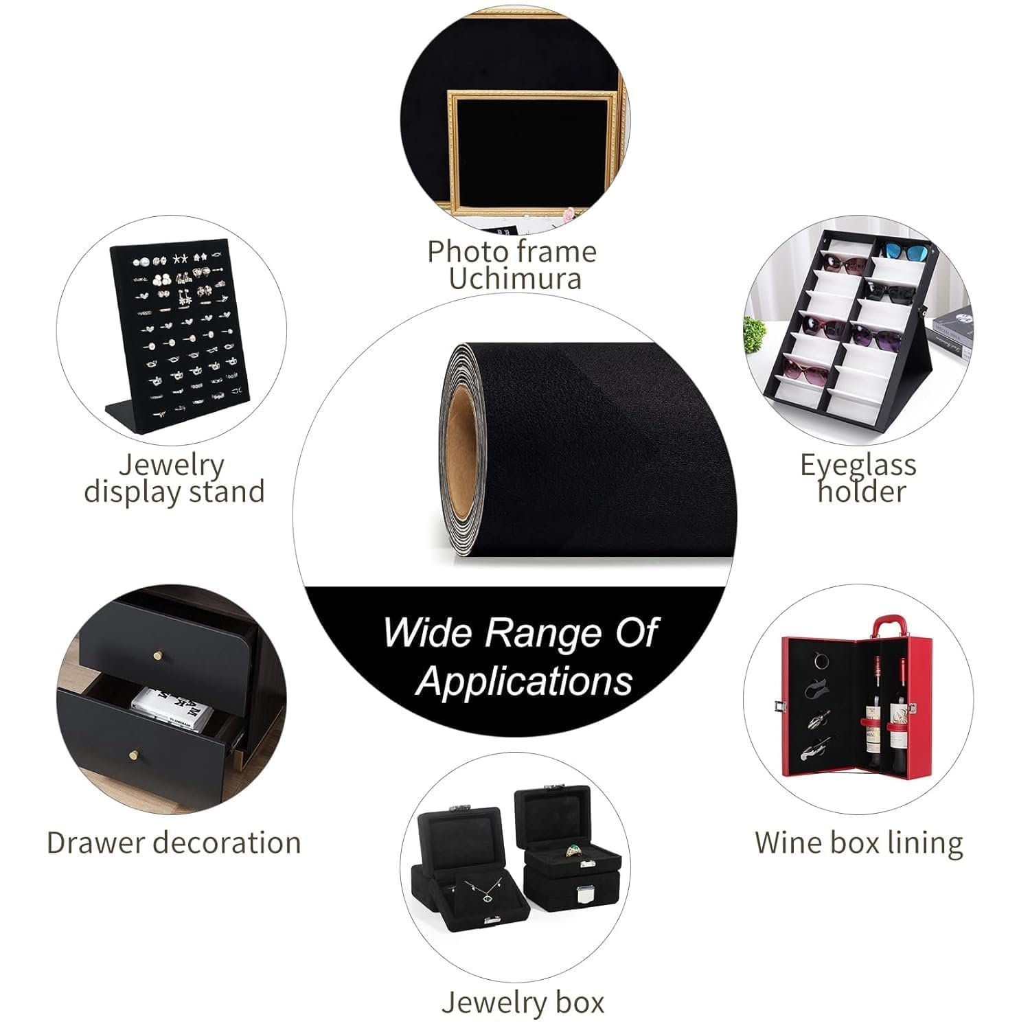 Fabric Wrap Self Adhesive Suede, Premium Suede Adhesive Stretch Film Sticker Luxurious Look for Furniture Upholstery DIY Car Interior 16In X 59In, Black image number 2