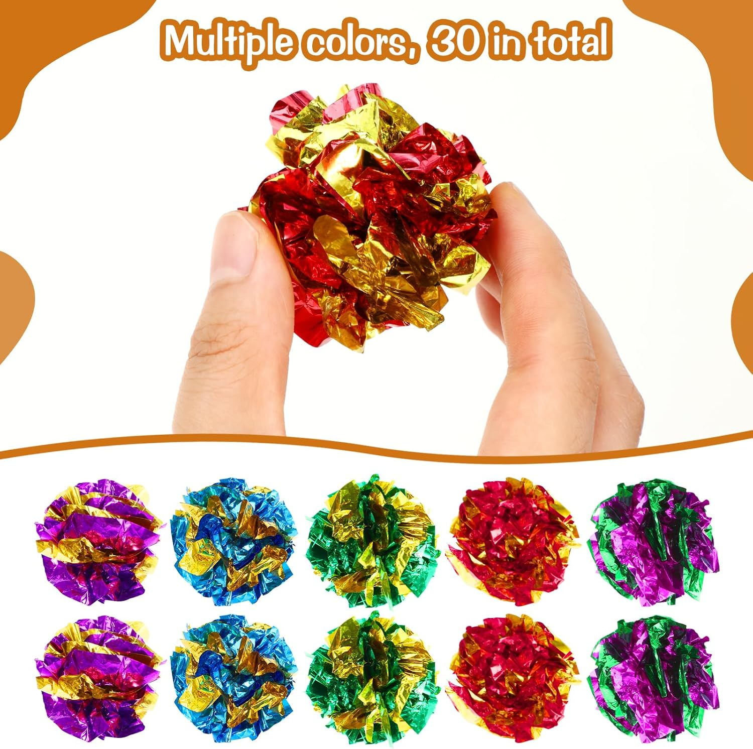 Sliverdew Pack of 30 Interactive Crinkle Balls for Cats 5.8 Cm Cat Ball Toy Colourful Cat Mylar Crinkle Balls Cat Crinkle Ball for House Cats to Stay Fit and Active image number 6