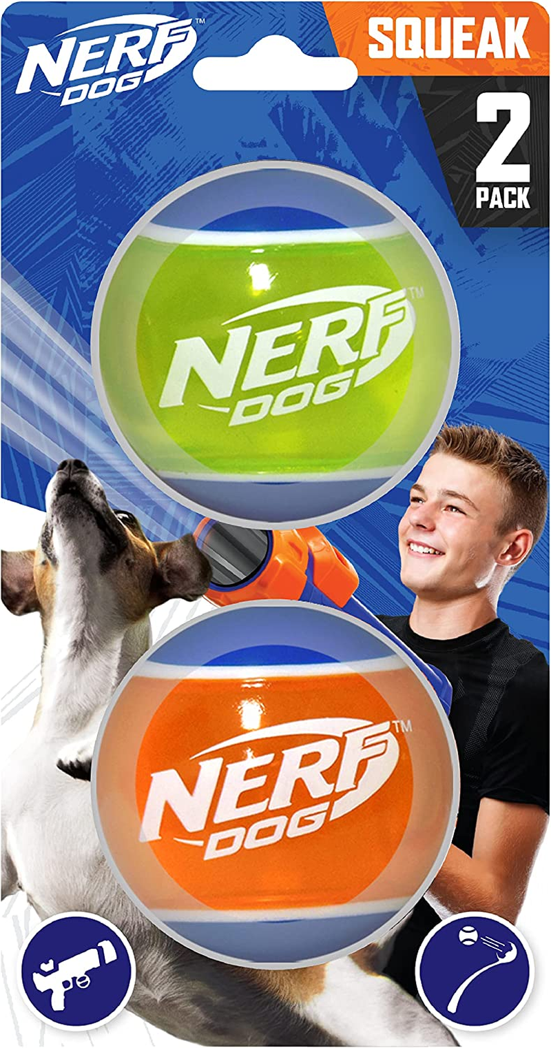 Nerf Dog Rubber Tennis Ball Dog Toys with Interactive Squeaker, Lightweight, Durable and Water Resistant, 2 Inches, for Small/Medium/Large Breeds, Two Pack, Mixed Colors image number 3