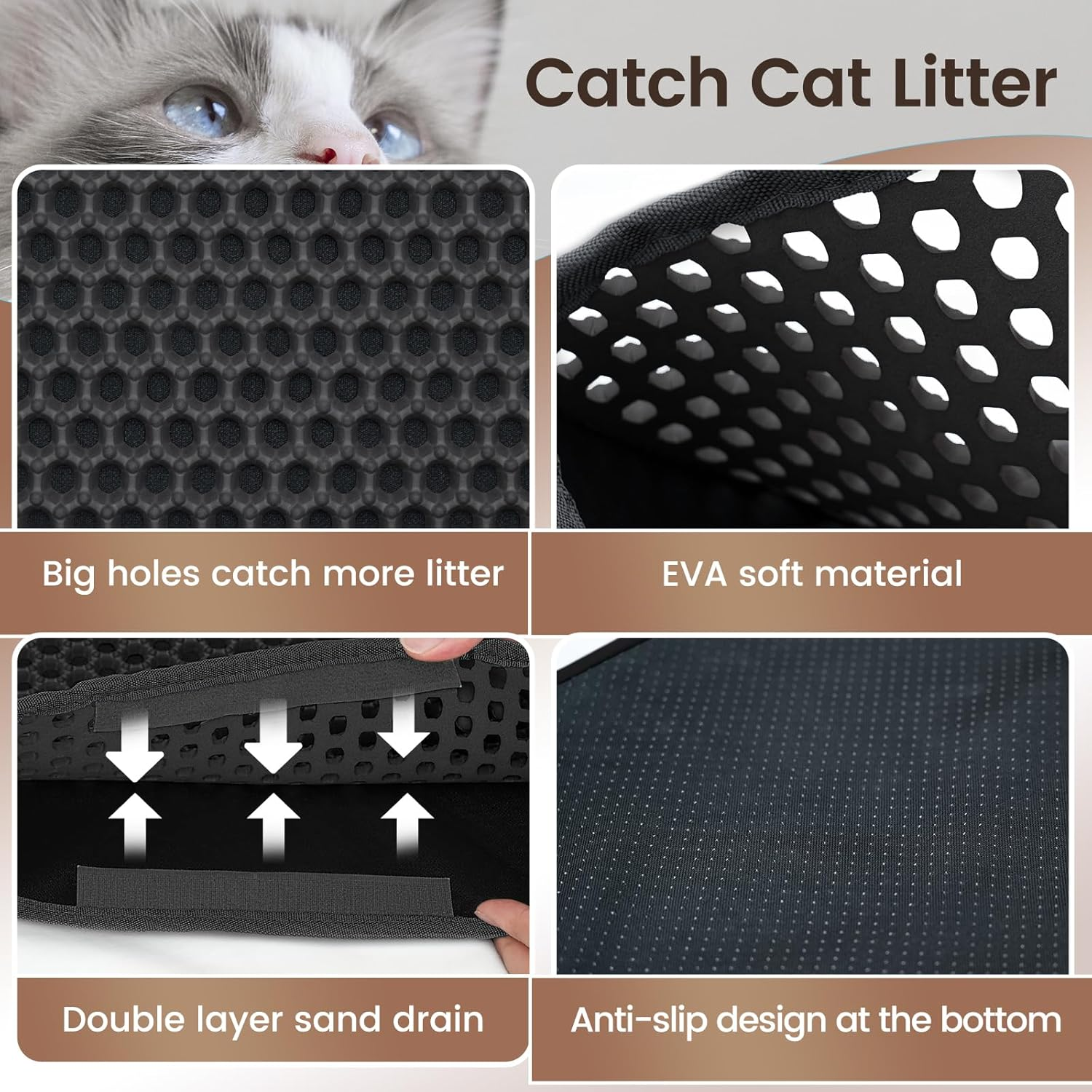 Cat Litter Tray Mat, 75 X 55 Cm Cat Litter Mat, Double Layer, Non-Slip, Waterproof Design, Cat Litter Mat, Honeycomb Mat, Cat Litter Mat, Litter Control image number 3