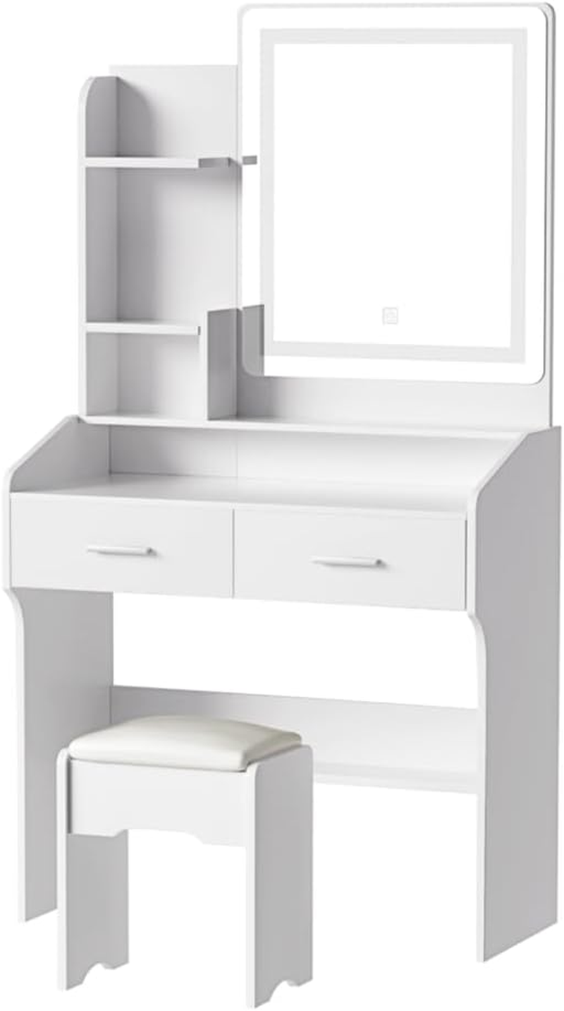 Artiss Dressing Table, LED Mirror Makeup Stool Set Wooden Vanity Desk Chair, Home Bedroom Furniture Girls Kids Women Organisers, Drawers Shelves Wide Tabletop White image number 5