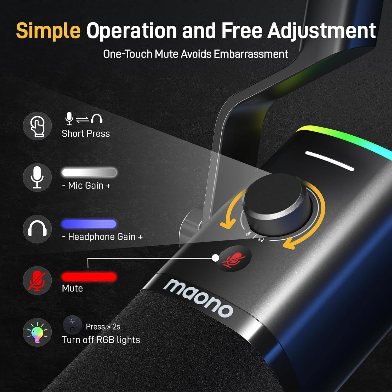 MAONO Dynamic Gaming Microphone with Software: USB XLR Podcast Computer Microphone with Boom Arm - RGB PC Mic for Gamer - Podcast Mic for Streaming Recording Studio Youtube Online Chat PD100XS image number 5