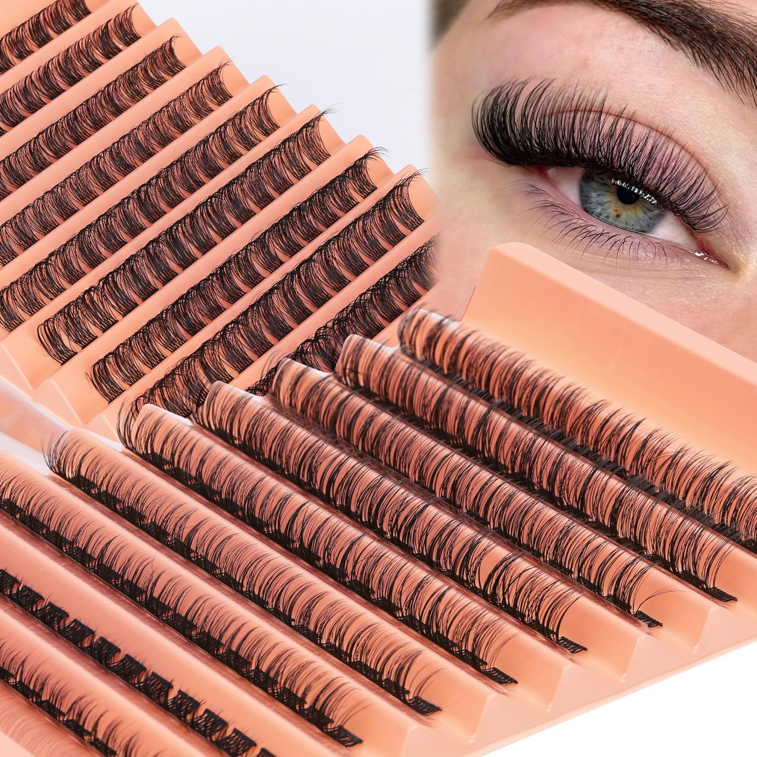 TOOCHUNAG Individual Lashes Cluster DD Curl False Eyelashes 126Pcs Natural Cluster Russian Lashes with Thin Band Light Fluffy DIY Lash Extension Natural Eyelashes