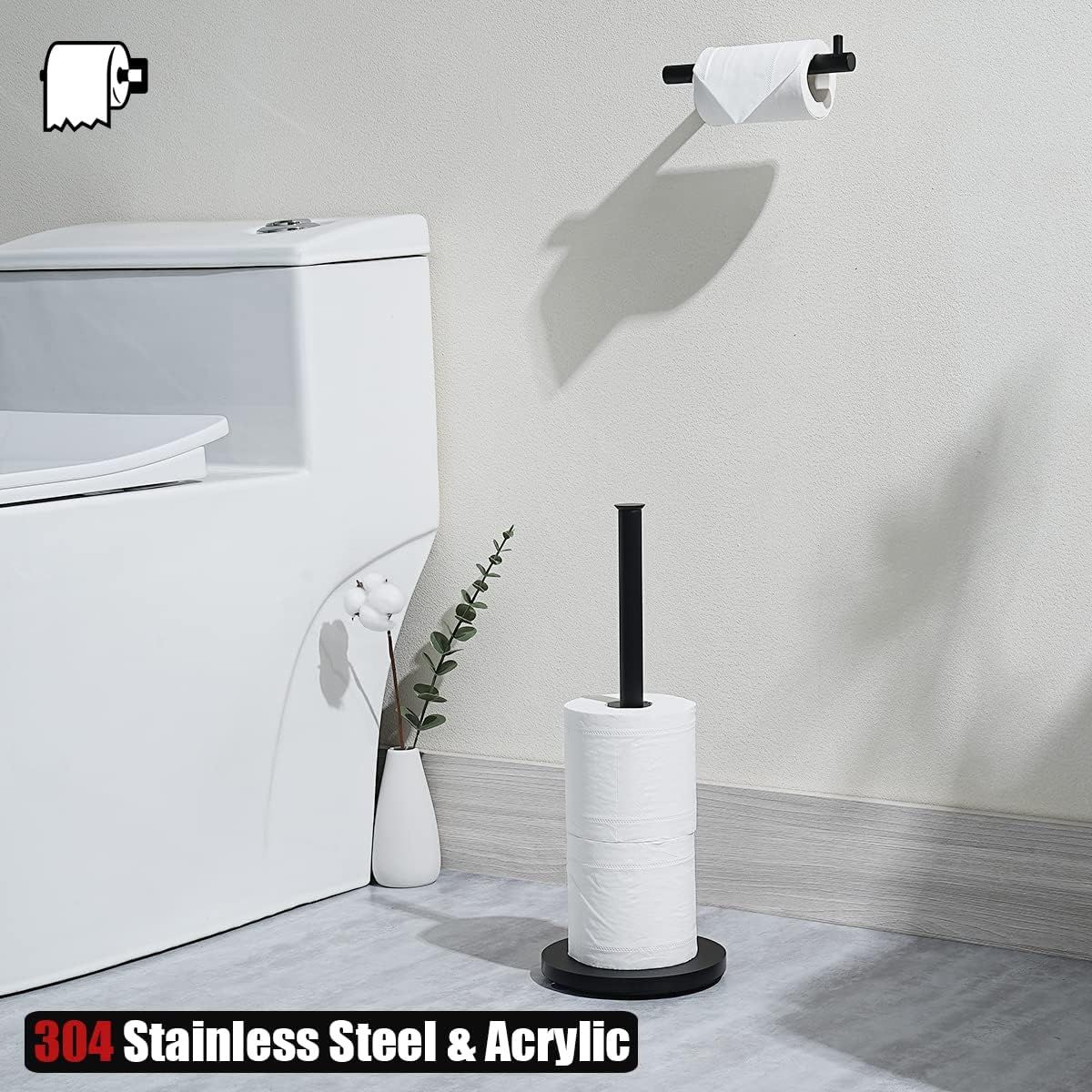 JQK Toilet Paper Storage Stand Matte Black, 304 Stainless Steel Thicken 0.8Mm Tissue Reserve Holder 3 Rolls Dispenser for Bathroom, TPS180-PB image number 4