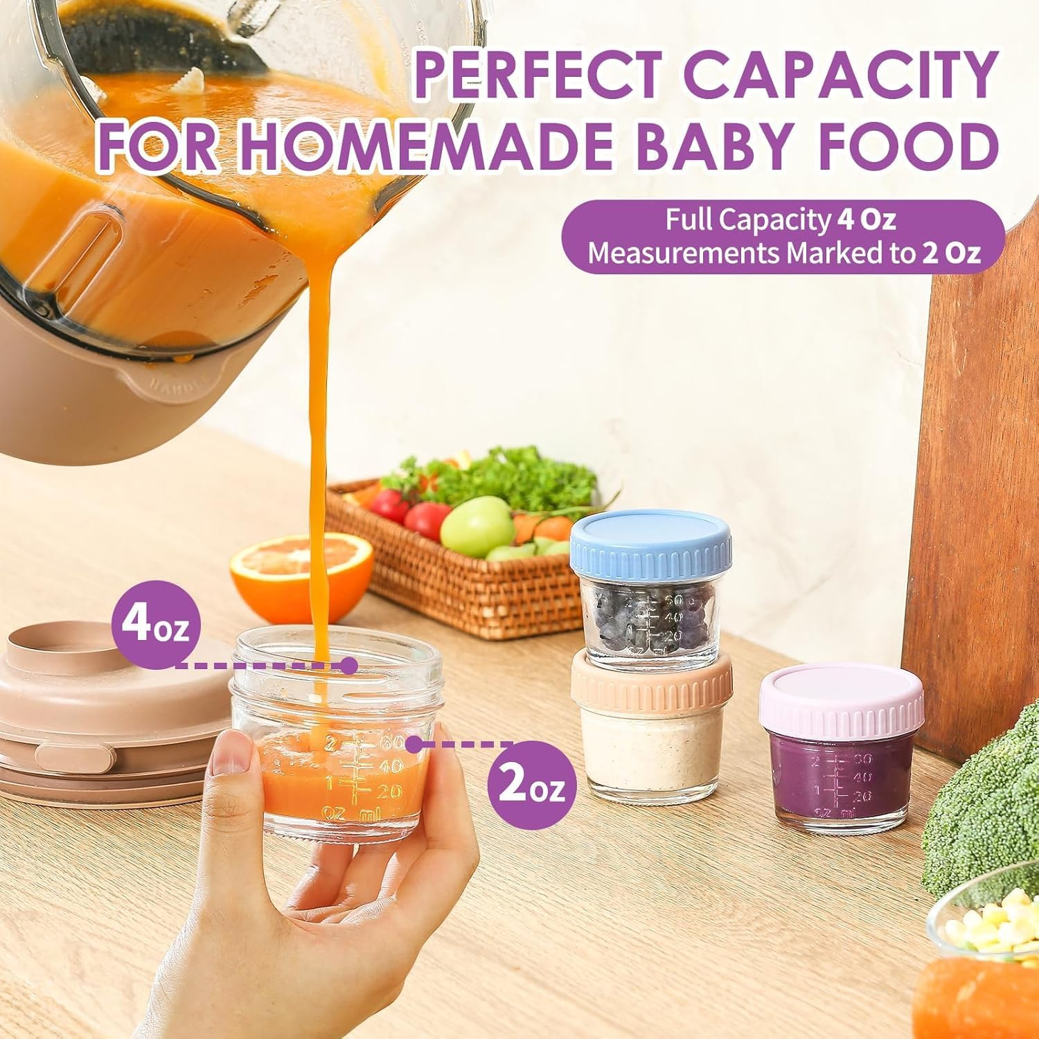 Yunking Glass Baby Food Storage Containers - 4 Oz Baby Food Jars with Lids Baby Food Maker Microwave Dishwasher Freezer Safe 100% Leak Proof BPA Free Reusable (12Pcs)