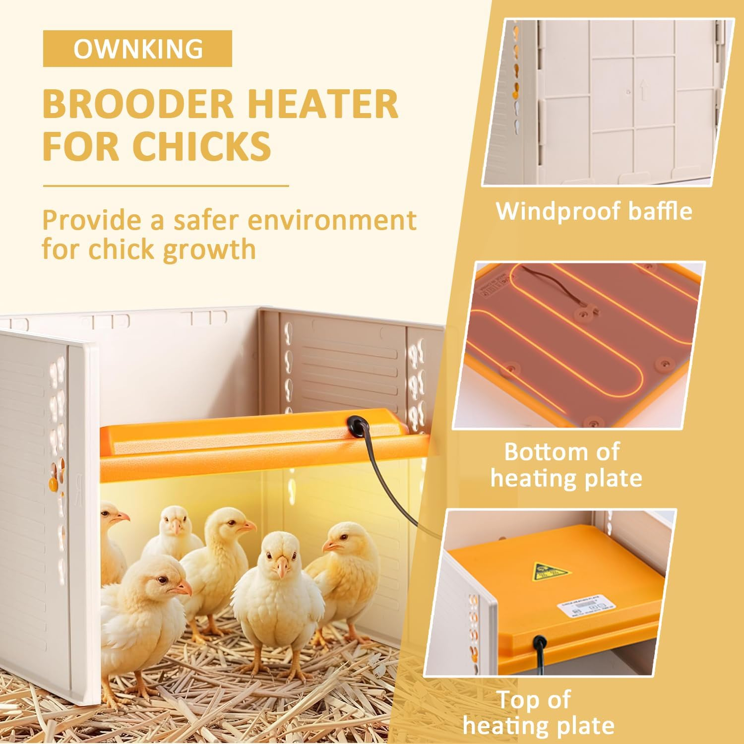 OWNKING Chicken Brooder, 25W Brooder Heater for Chicks, Temperature Contro, Three Sided Protection, Adjustable Height and Angle, Chicken Brooder Heating Plate Warm like Mother Hen, 27.5 X 26.5 CM