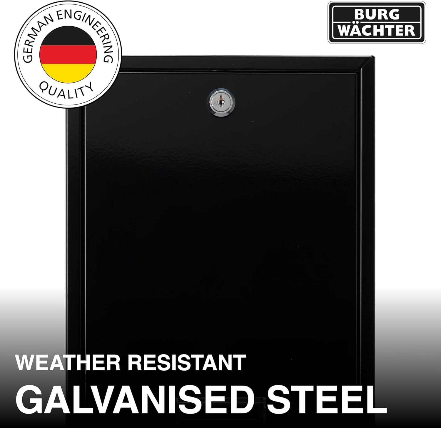 Burg W&auml;chter Forth Rear Access Gate & Wall Mounted Galvanised Steel Lockable Weatherproof Post Box - Black - 25X35X10Cm