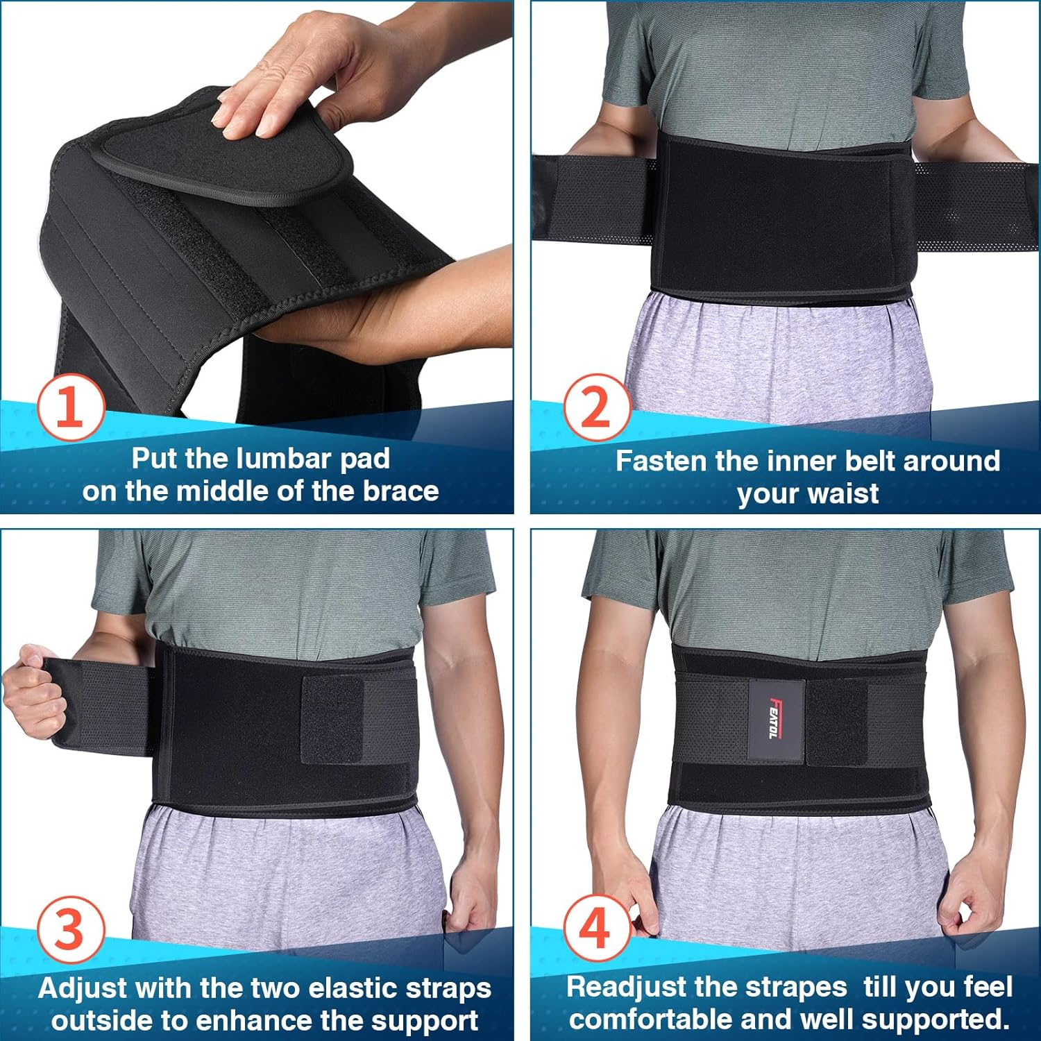 FEATOL Back Brace for Lower Back Pain, Back Support Belt for Women & Men, Breathable Lower Back Brace with Lumbar Pad, Lower Back Pain Relief for Herniated Disc, Sciatica, Scoliosis plus Size (Waist image number 2