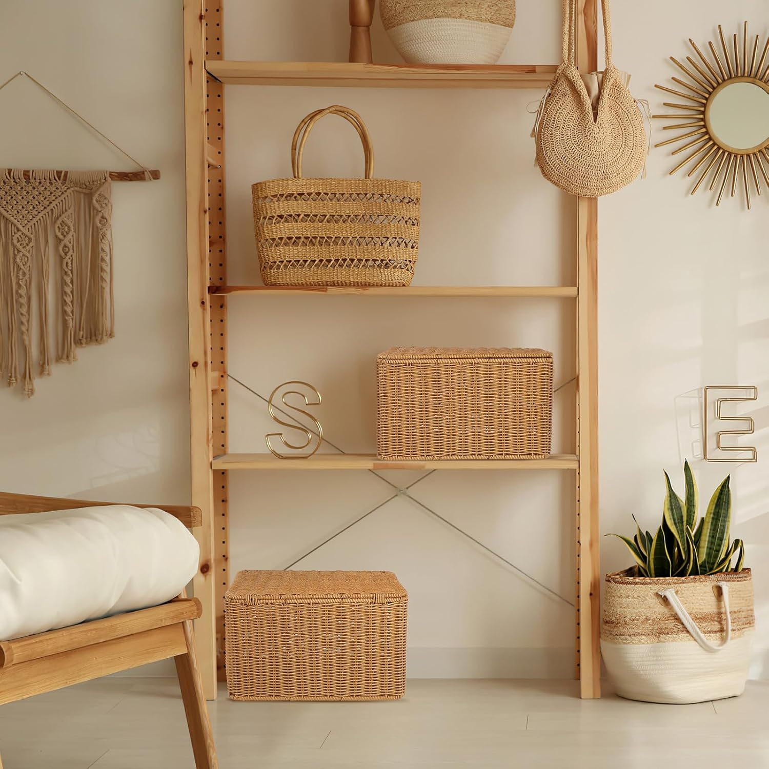 Vaguelly Woven Storage Box with Lid - Clothes Toys and Sundries Organizer for Home Bedroom Bathroom Office and Kitchen Living Room Storage image number 6