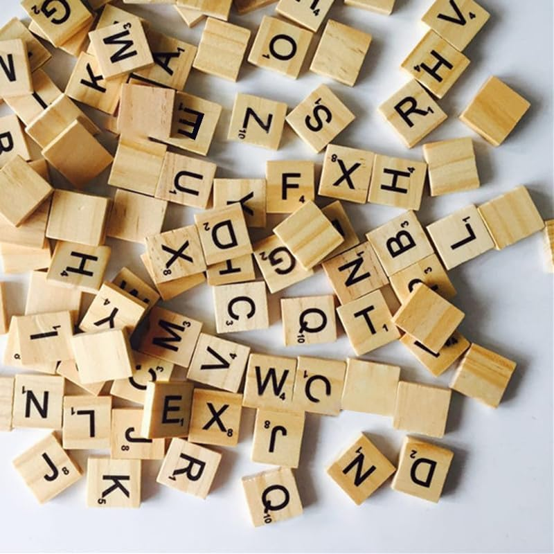 100 Pcs Wood Letter Tiles/Wooden Scrabble Tiles A-Z Capital Letters for Crafts, Pendants, Spelling image number 1