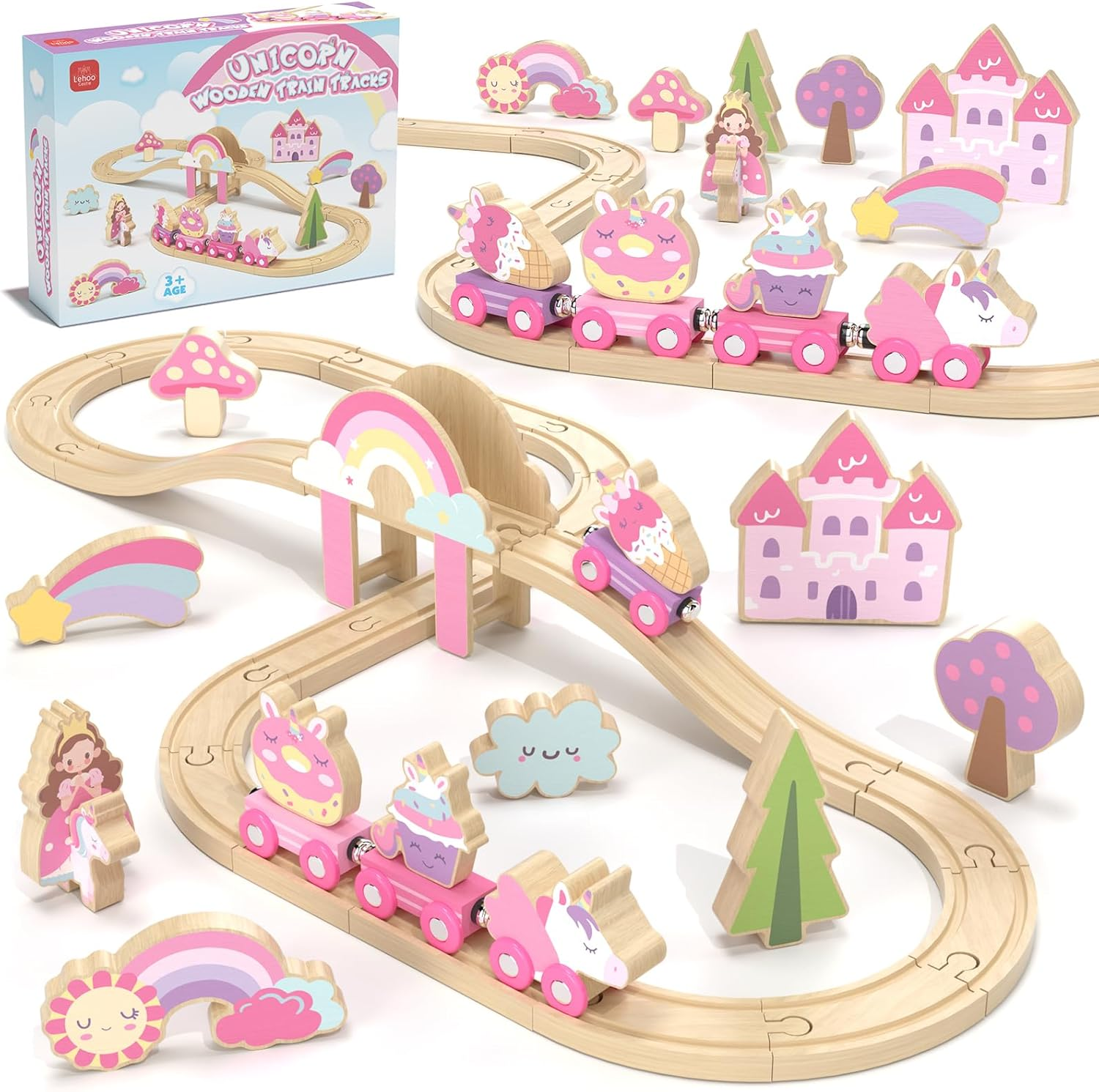 Lehoo Castle Wooden Toys, Wooden Train Set, Unicorn Toys for Girls Trains & Train Sets, Kids Toy S for 3 4 5 Year Old Boys, STEM Toy for Boys Girls image number 5