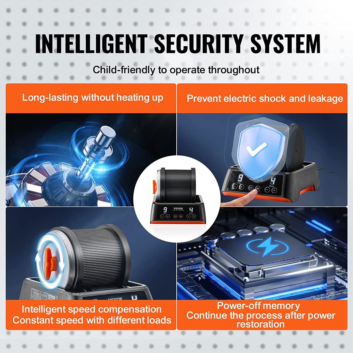 VEVOR Direct Drive Rock Tumbler Kit, 4-Speed/9-Day Timer, Professional Rock Polisher with Rough Gemstones/Grits/Jewelry Fastenings, Stone Polishing Kit for Family Fun Time, STEM Adults Kids image number 2