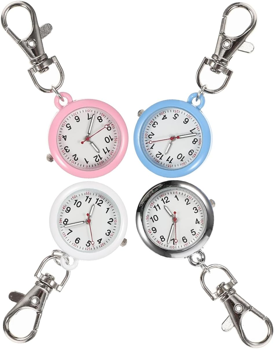 Gatuida 4Pcs Luminous Watch Clock Necklace Pocket Watch Pocket Watch with Chain Glow in the Dark Hanging Lapel Watch Pocket Watches Kid Watch Carabiner Outdoor Alloy Miss image number 1