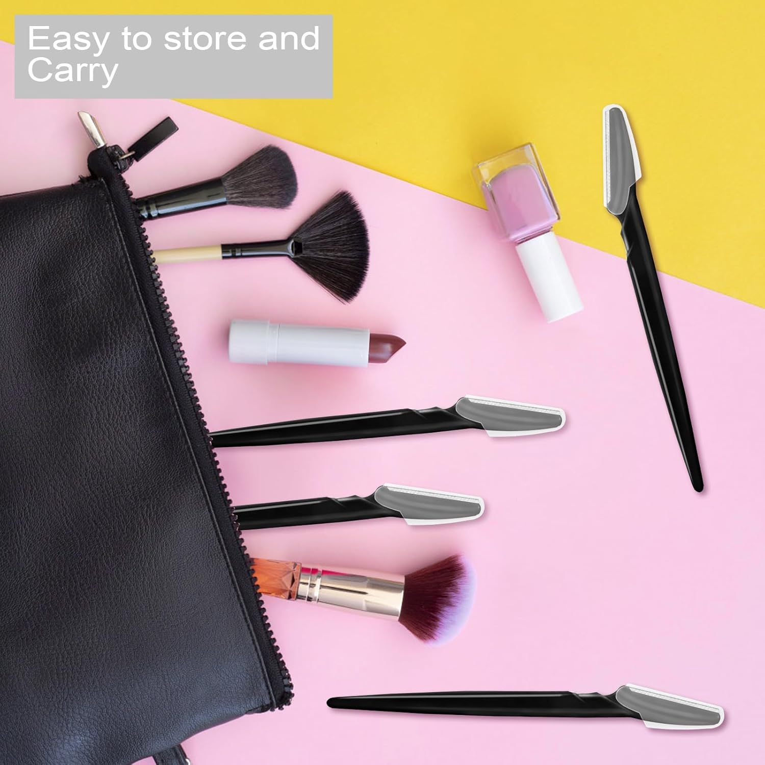 HFATMOS 12 Pcs Eyebrow Razors, Face Razors Multipurpose, Exfoliating Dermaplaning Tools, Eyebrow Trimmers Shaver with Safety Cover, Facial Hair Removal for Women Men Body Use (Black) - Light Pink image number 4