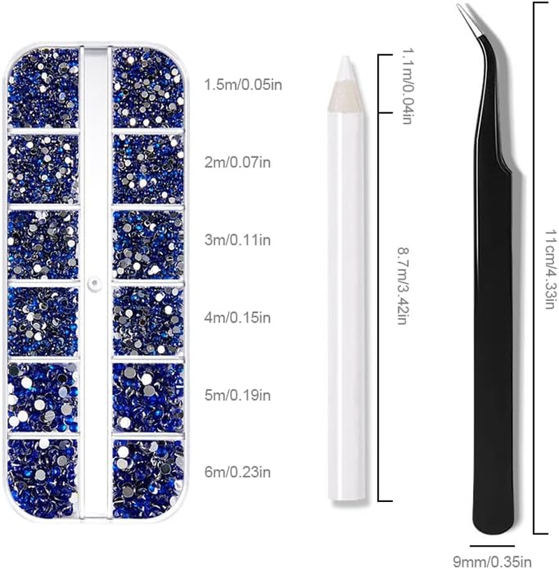 1200 Pieces Nail Art Street 3 Sizes Flatback Gemstones, with Pick-Up Tweezers and Rhinestone Pointer Transparent round Crystal Rhinestones for Nail Art Clothing Crafts (Navy Blue) image number 3