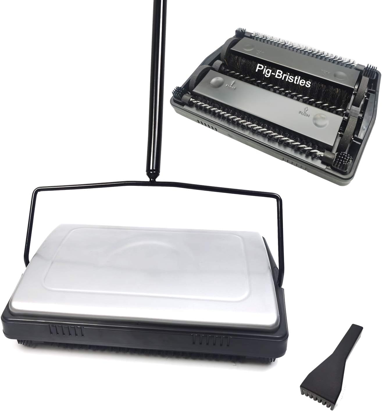 EZ SPARES Quiet Carpet Sweeper, Floor Sweeper with Horsehair Roto Brush Strong Cleaning Power Great for House,Office,Kitchen,Parquet Floor with Clean Out Comb