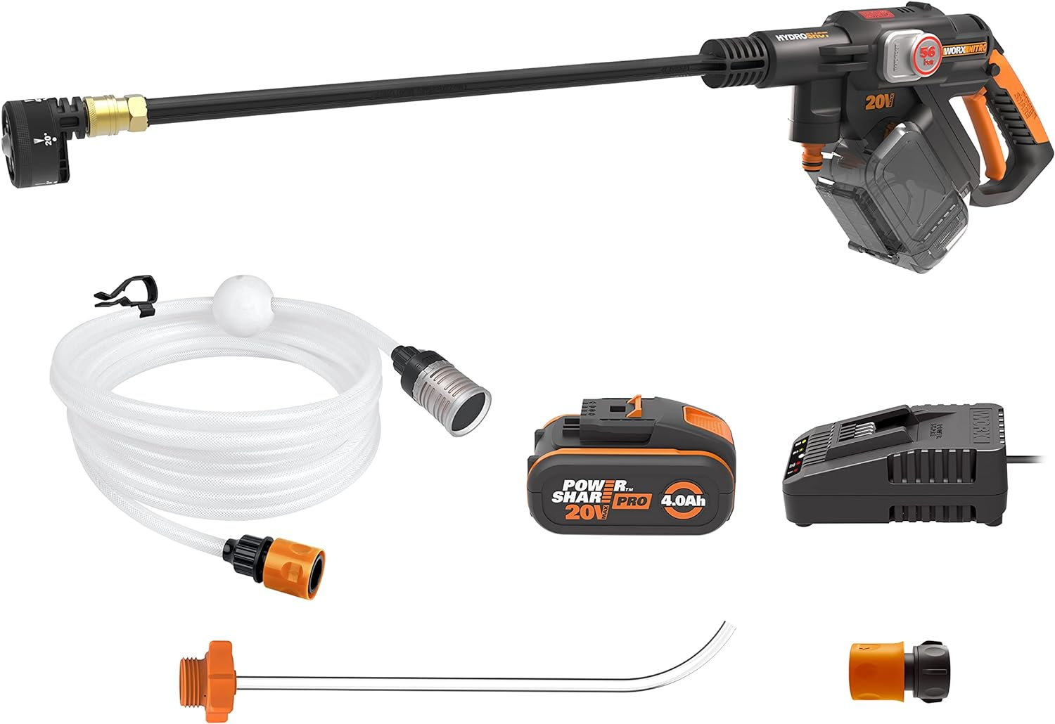 Worx WG633E Hydroshot Cordless Pressure Washer 20 V - 56 Bar Max. Pressure - Multifunctional for Cleaning & Irrigation - Powerful Brushless Motor - 5-In-1 Pressure Nozzle - Includes 4Ah Battery & image number 2