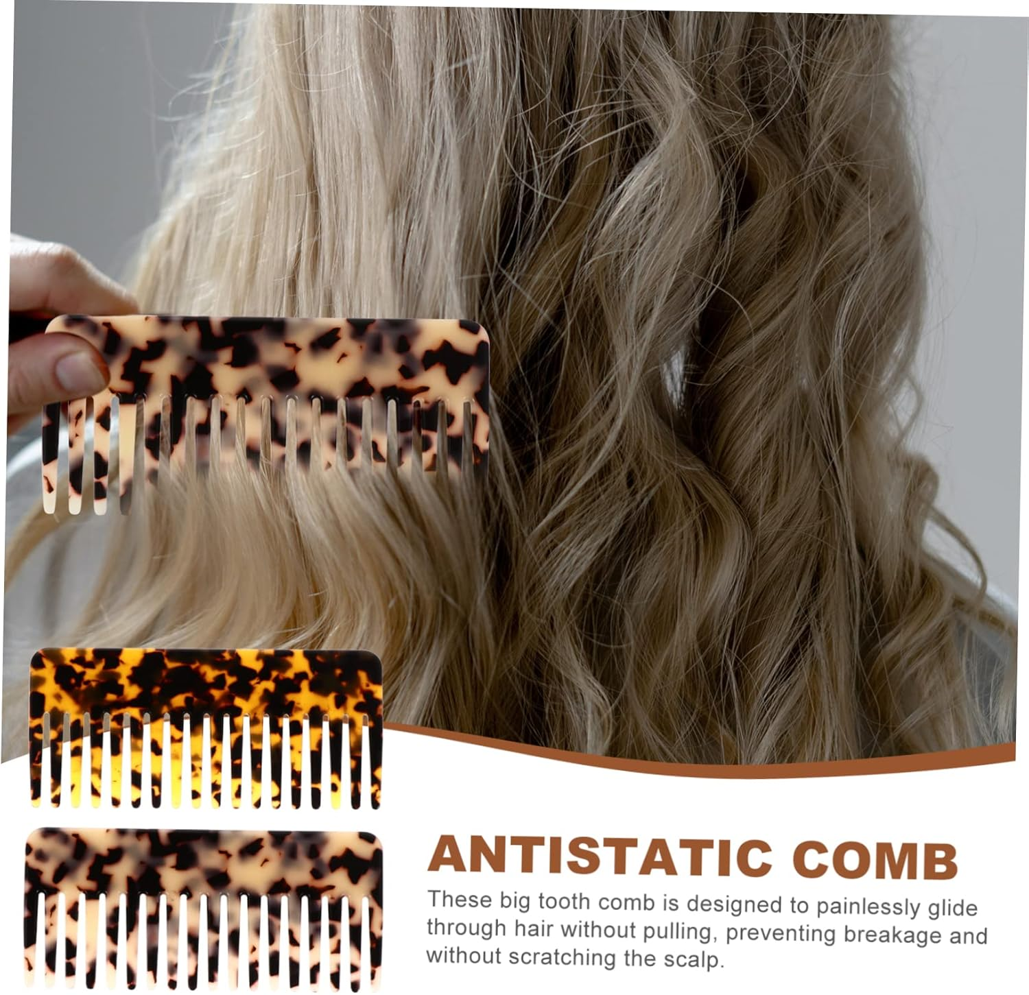 Mikinona 2Pcs Acetate Hair Combs Wide Tooth Hair Brush Detangler for Wet Dry Styling