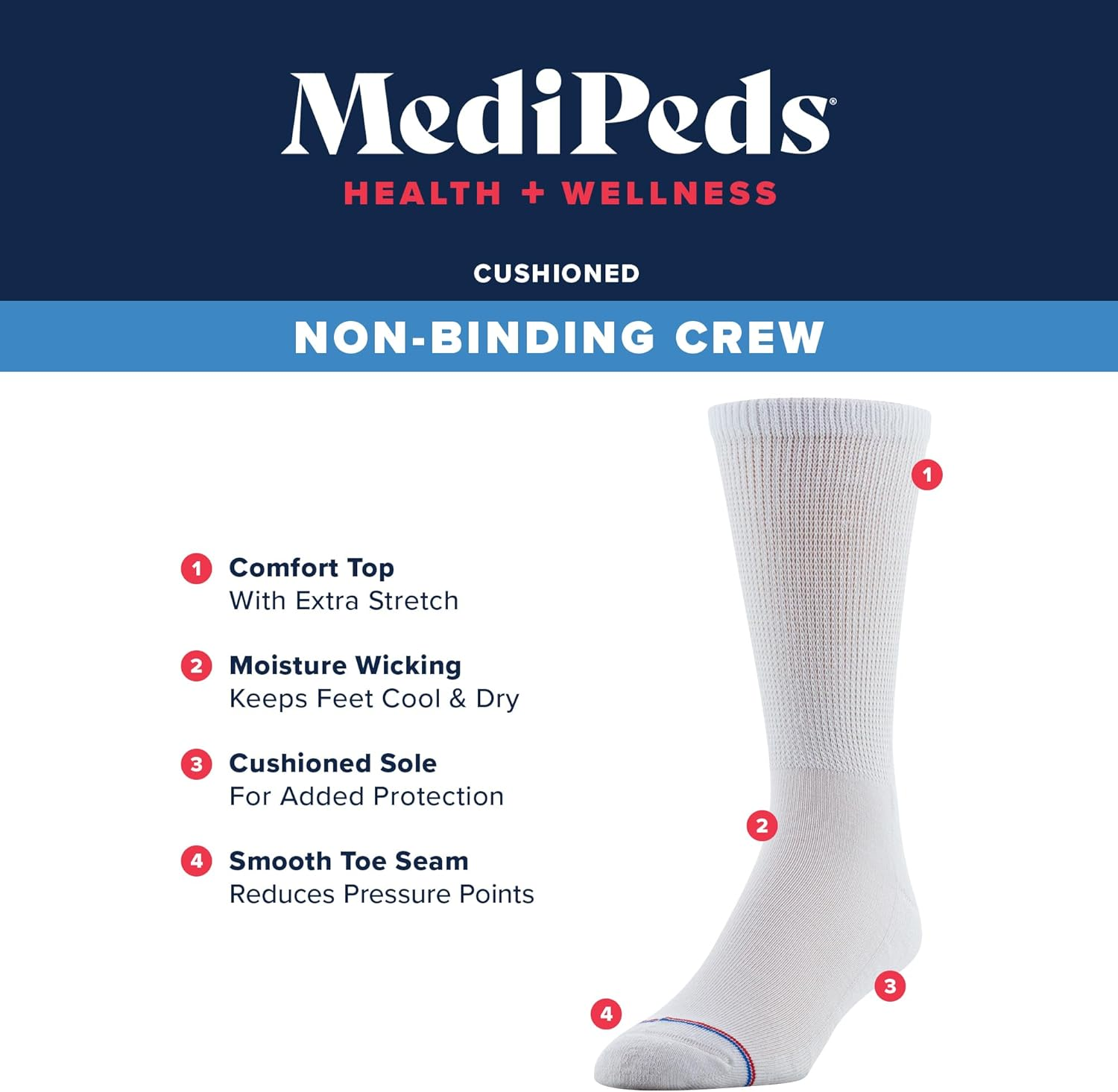 Medipeds 8 Pair Diabetic Crew Socks with Non-Binding Top image number 5