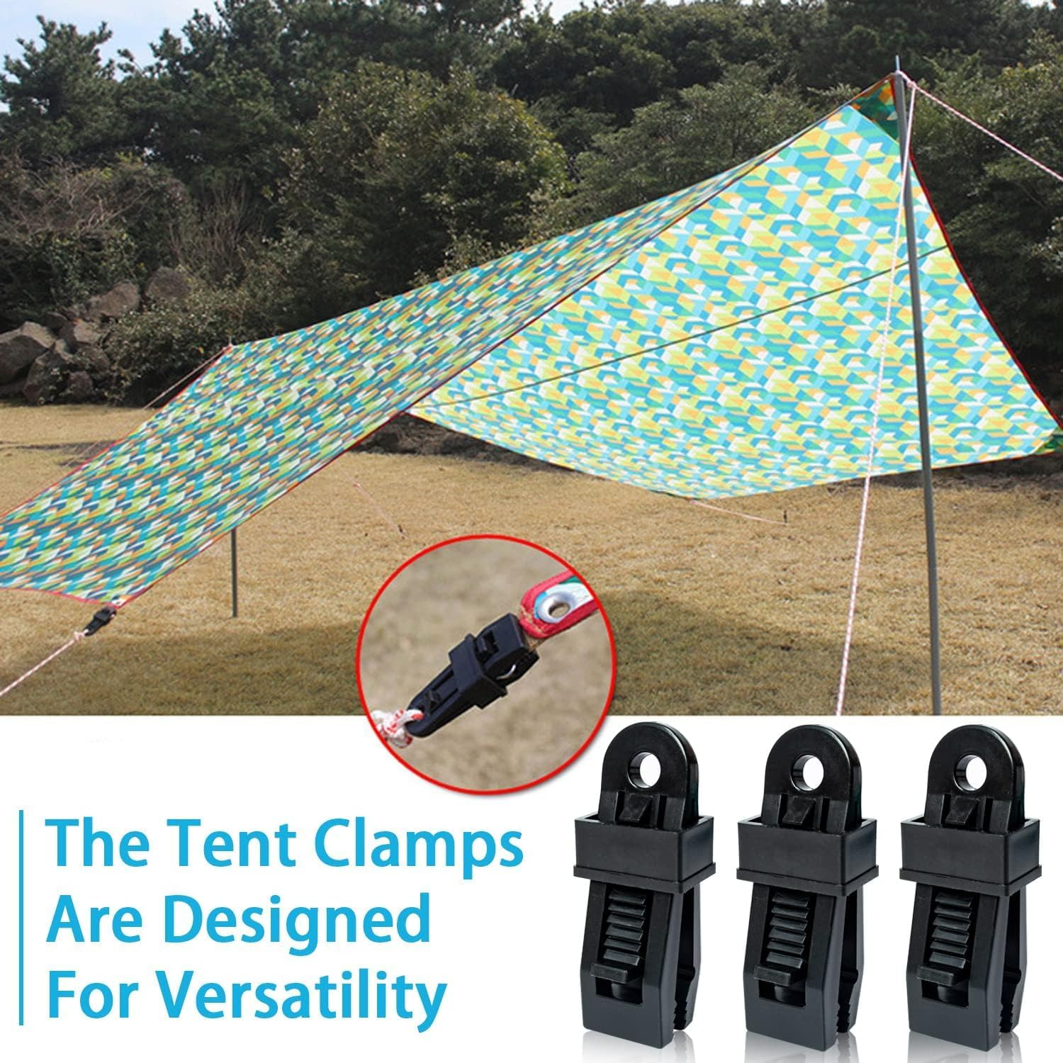 Black Tarp Clamps Heavy Duty - 15Pcs Tent Tarpaulin Clips with Lock Grip Thumb Screw - Camp Tent Clamp for Outdoor Use image number 2