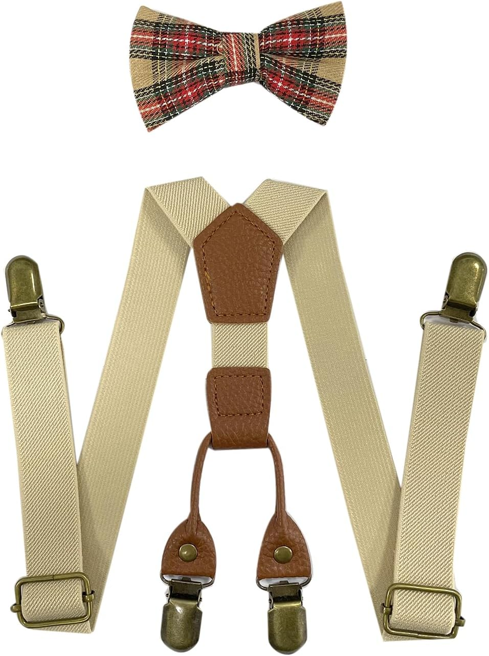 CENZICOM Boys Girls Kids Suspenders Bow Tie,4 Clips Adjustable Elastic with Strong Metal Clips