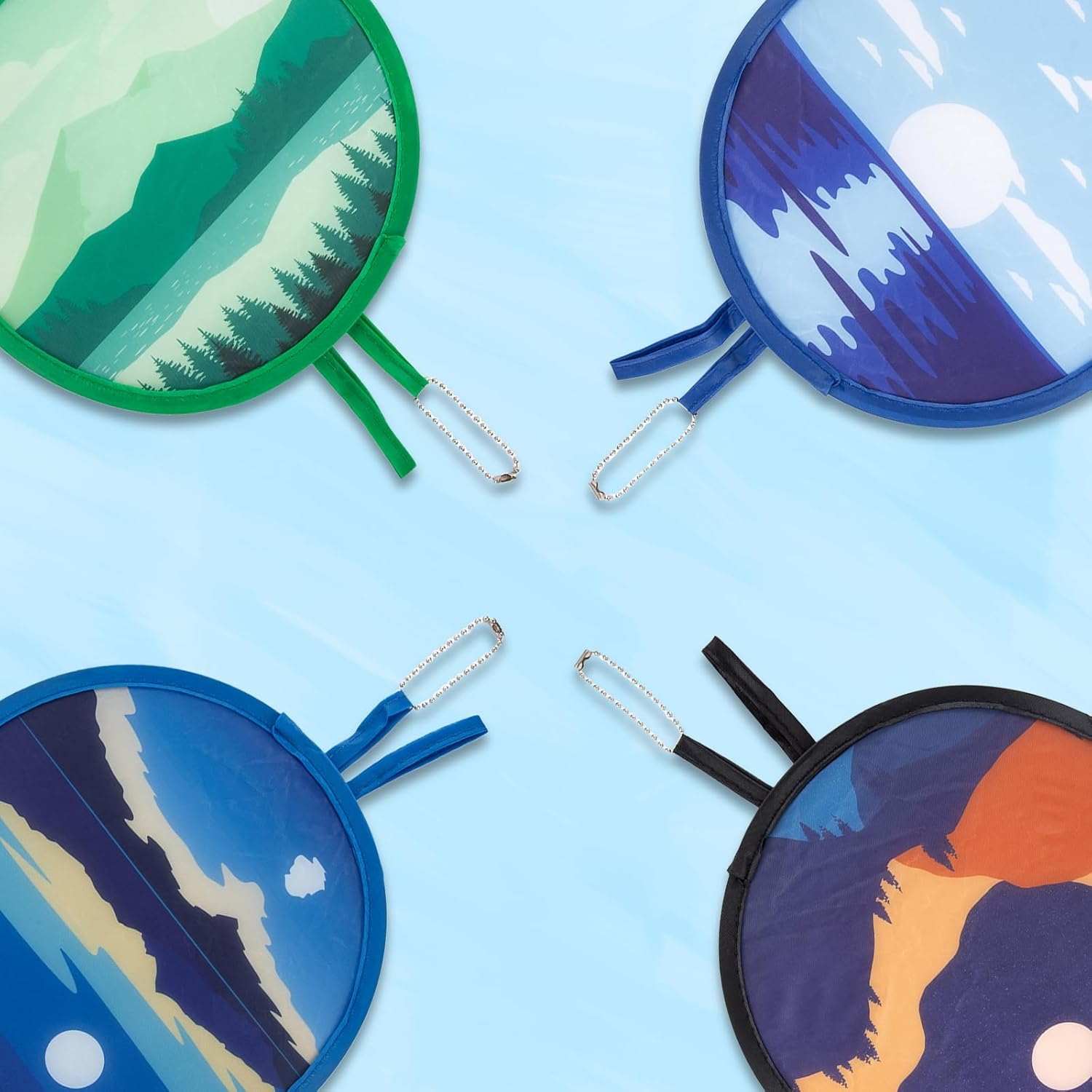 4 Pcs round Foldable Hand Fan Landscape Japanese Foldable Fan Style Handheld Foldable Compact Cooling Fans,Round Folding Fan for Outdoor Games,Xmas Decoration,Festival,Party Favors,Travel,Events