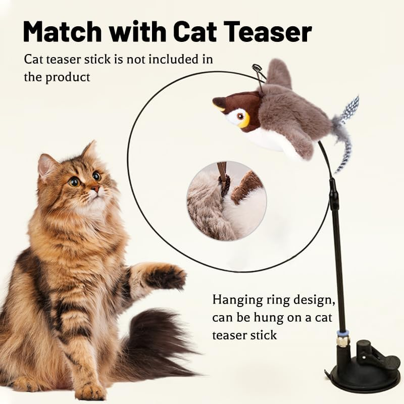 Interactive Cat Bird Toy, Flapping Wings Sparrow Catnip Toys, Vivid Chirping, Simulation Bird Singing Cat Toy, Electric Interactive Cat Toys for Indoor Cats, Rechargeable image number 4