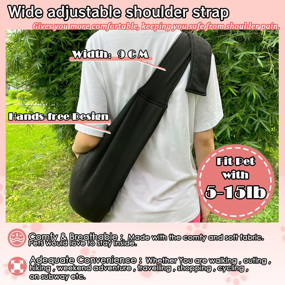 NATUYA Pet Dog Sling Carrier - Dog Sling with Net Bag for Carrier Dogs Cats-Hands Free Pet Bag-Buckle Net Pocket Pet Bag (Black) image number 5