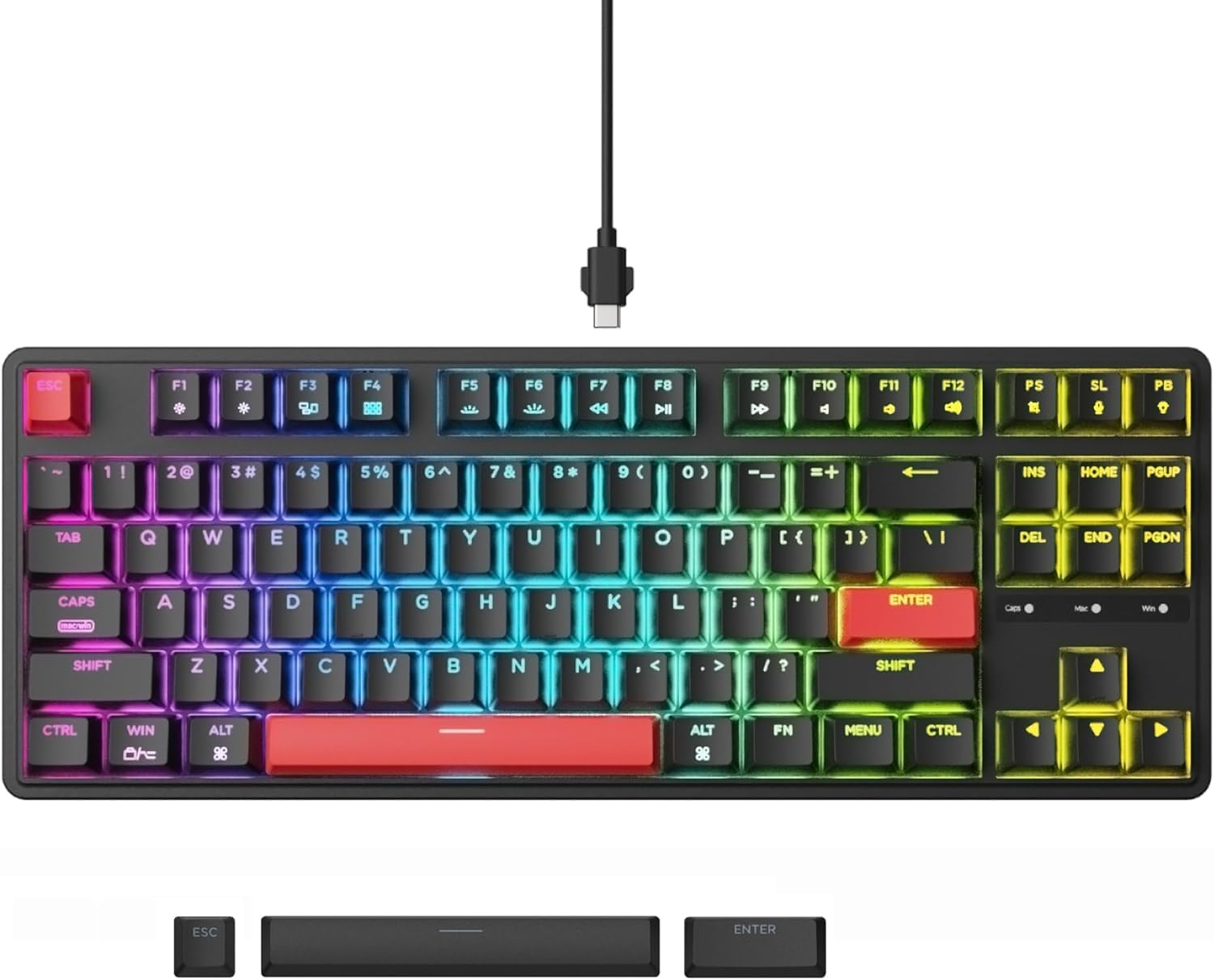 Keychron C3 Pro QMK/VIA Custom Mechanical Keyboard, Hot Swappable Programmable 87 Keys Compact TKL Layout Gasket Mount, RGB Backlight Wired Gaming Keyboard with Brown Switches for Mac/Windows/Linux