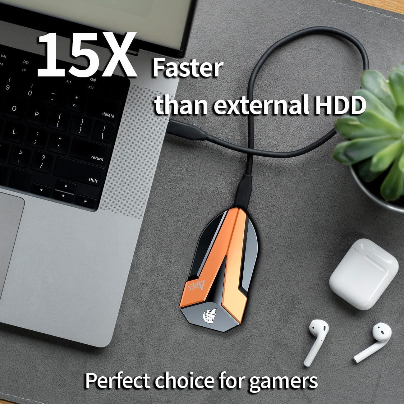 DATO External SSD 2TB, External Solid State Drive Portable SSD External USB 3.2 Gen 2X2 Type-C OTG Supported Compatible with PS5 and Xbox, up to 1600/1500 Mb/S IP67 Waterproof - ARES Amber Shield image number 4