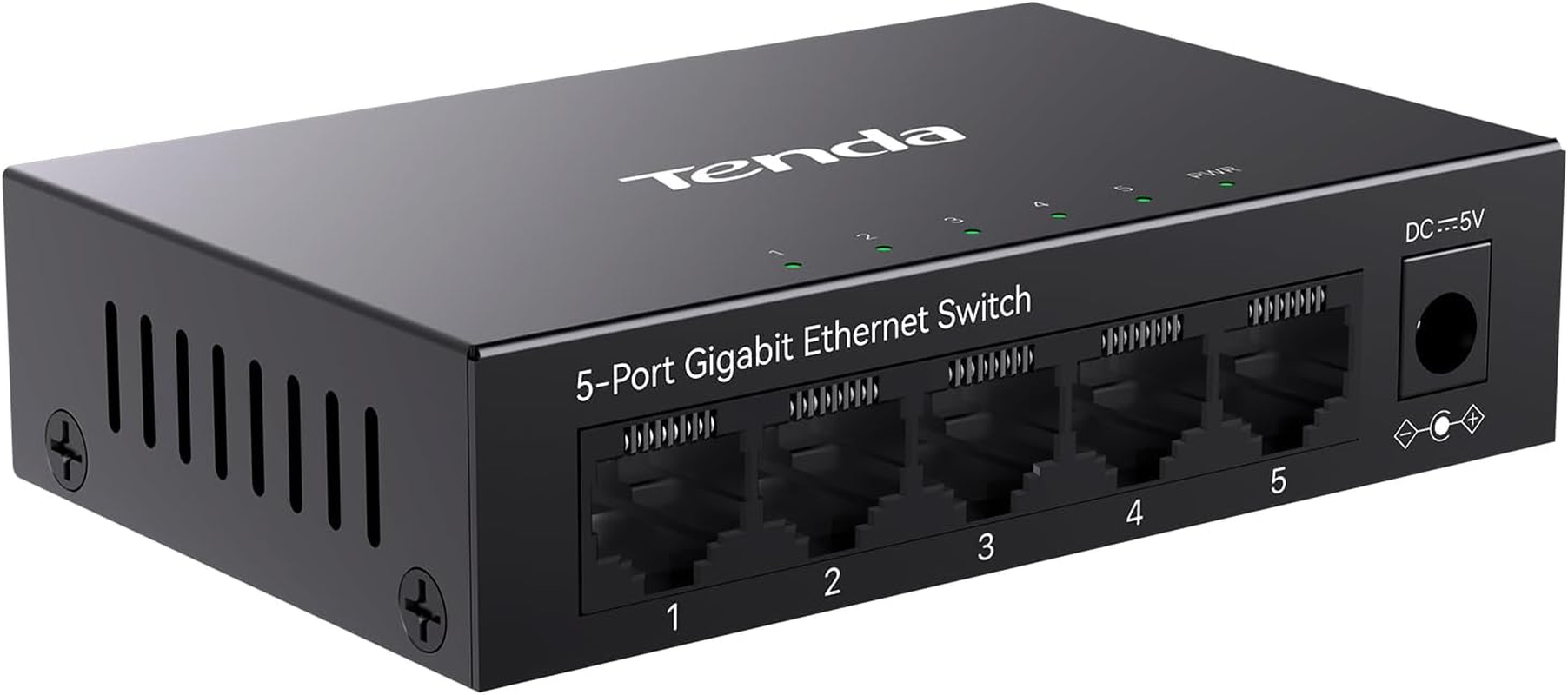 Tenda 5 Port Gigabit Ethernet Switch, Desktop Ethernet Splitter, Unmanaged Network Switch Hub, Plug & Play, Wall-Mount, Fanless Quiet, Metal Design, Traffic Optimization (TEG1005M)
