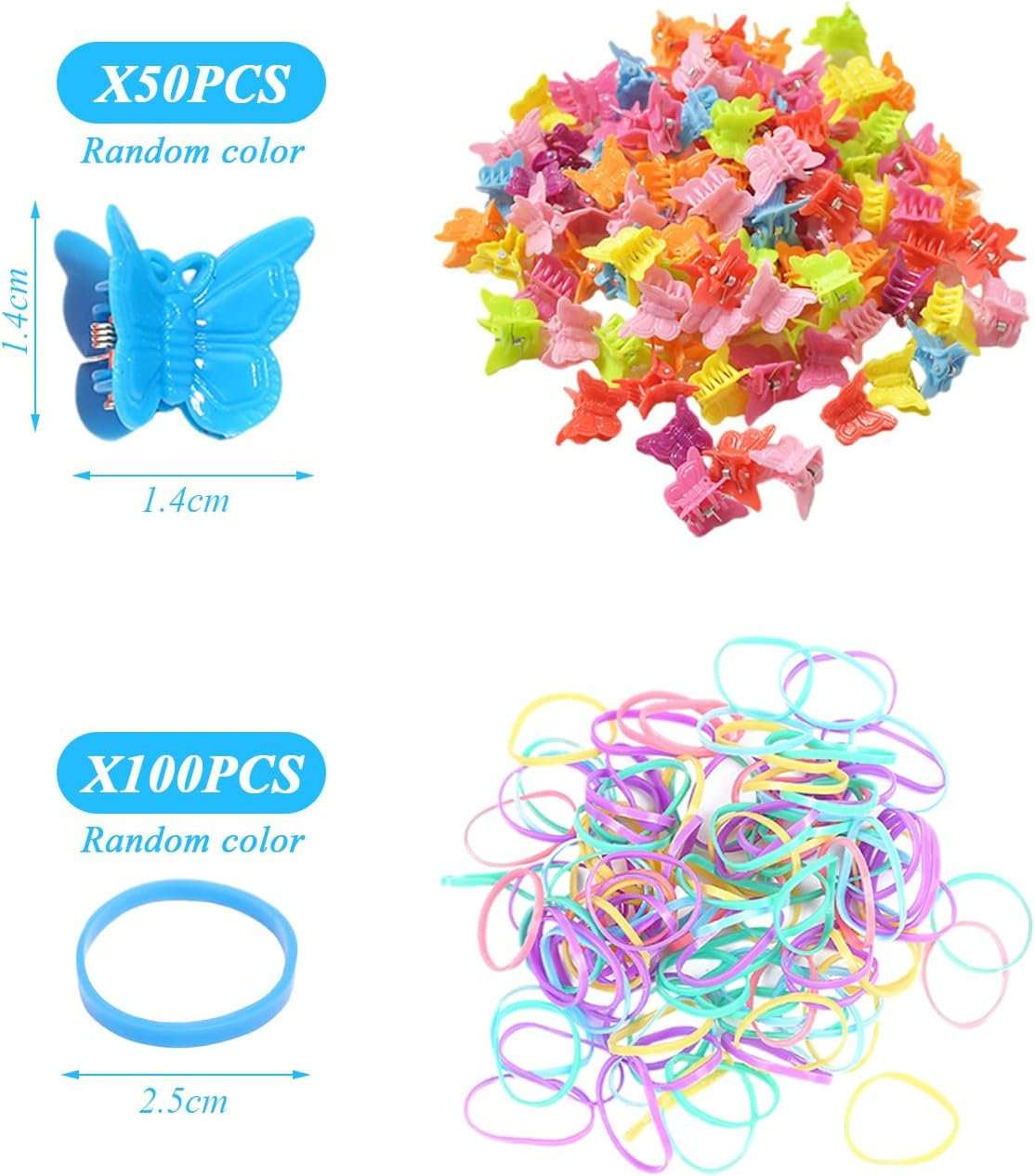 Pack of 50 Mini Butterfly Hair Clips and 100 Pieces Rubber Bands, Cute Hair Clips, Children'S Hair Accessories, Hair Accessories image number 1