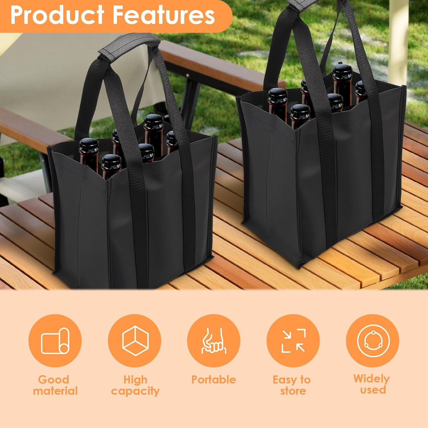 4 Pcs Wine Tote Bag, Reusable Nonwoven Wine Foldable Bottle Carrier Tote, with Sturdy Handle and Divider, Portable Wine Case, for Party Picnic Camping Traveling (6 Compartments) - 9 Compartments image number 7