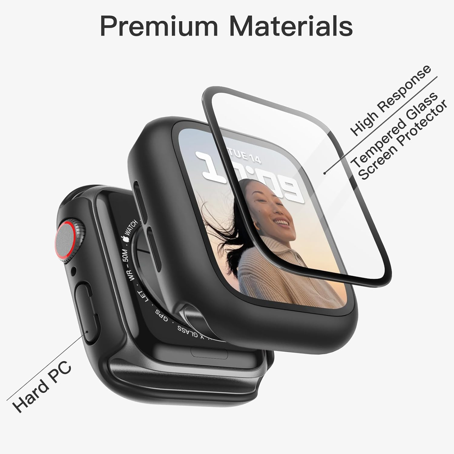 Jetech Case with Screen Protector for Apple Watch SE 3/2/1 (2025/2022/2020) / Series 6 5 4 40Mm, Overall Protective Cover, Built-In Tempered Glass Film High Sensitivity, 2 Pack (Black) image number 4