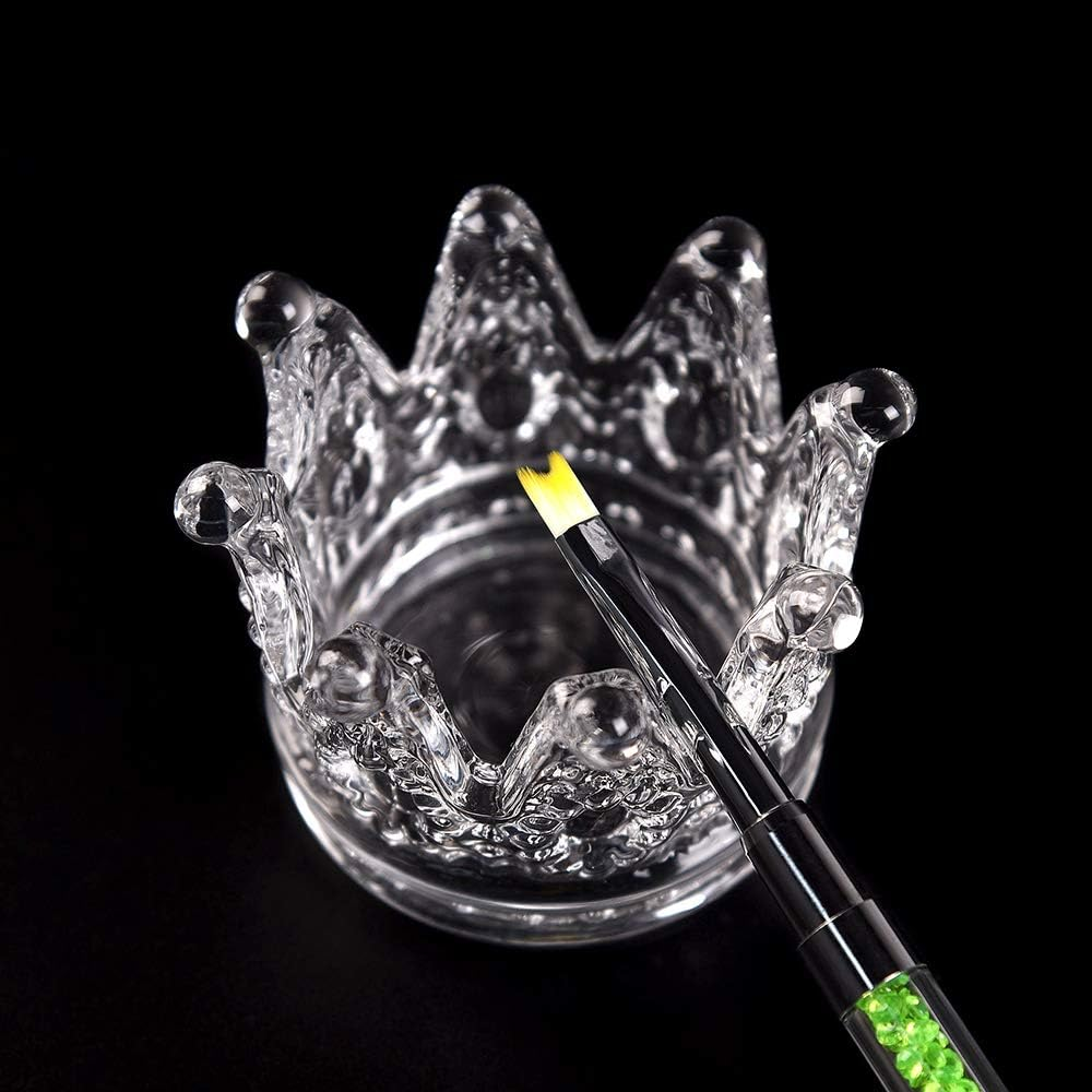 Crown Nail Brush Holder Glass Crystal Dappen Dish for Nail Acrylic Liquid Clear Brush Washing Cup Nail Art Palette Multifunctional Manicure Tool image number 2