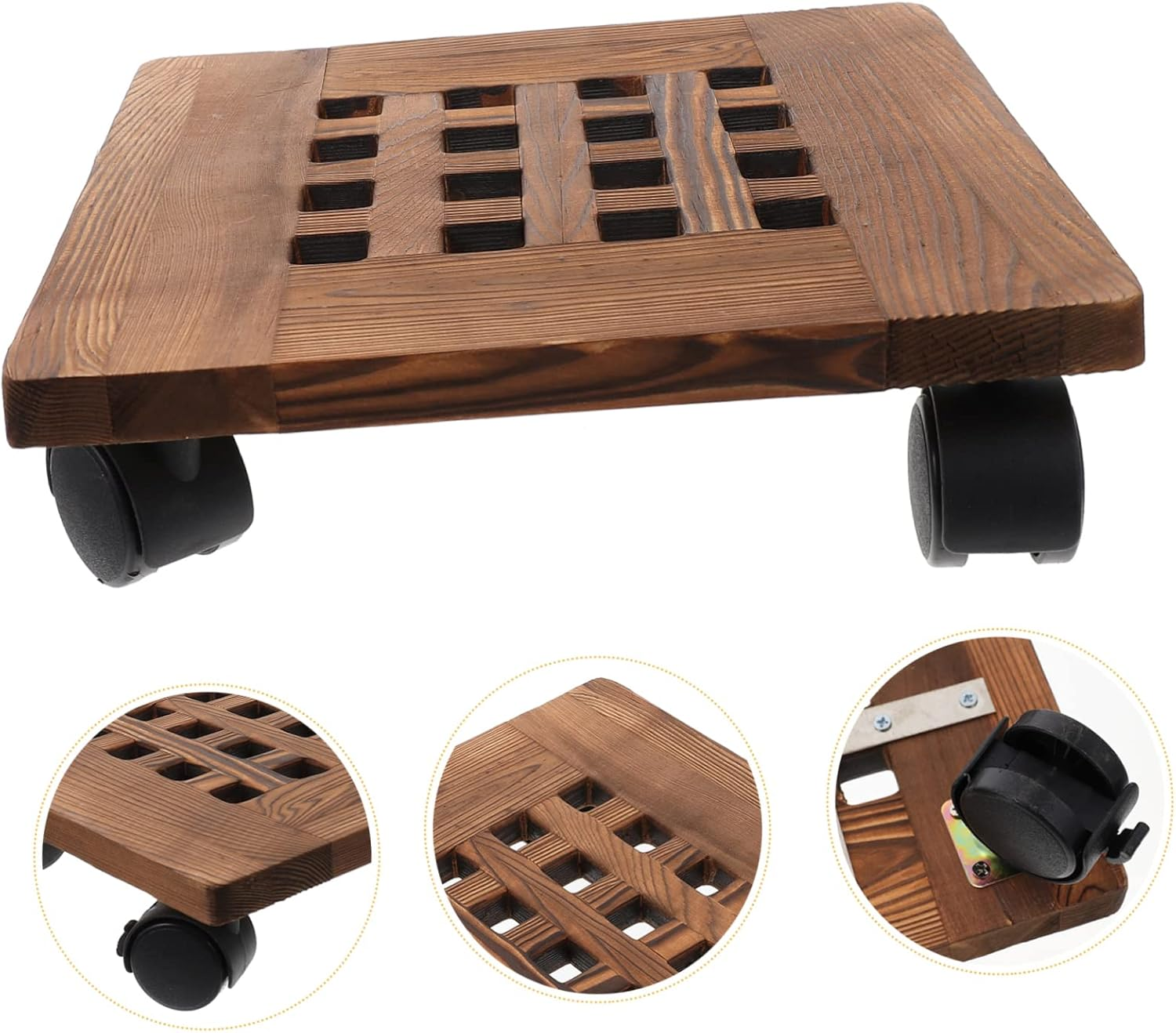 BESPORTBLE Movable Flowerpot Tray Sturdy Wooden Tray Wheels Planter Pallet for Indoor Desktop Plant Pot image number 6