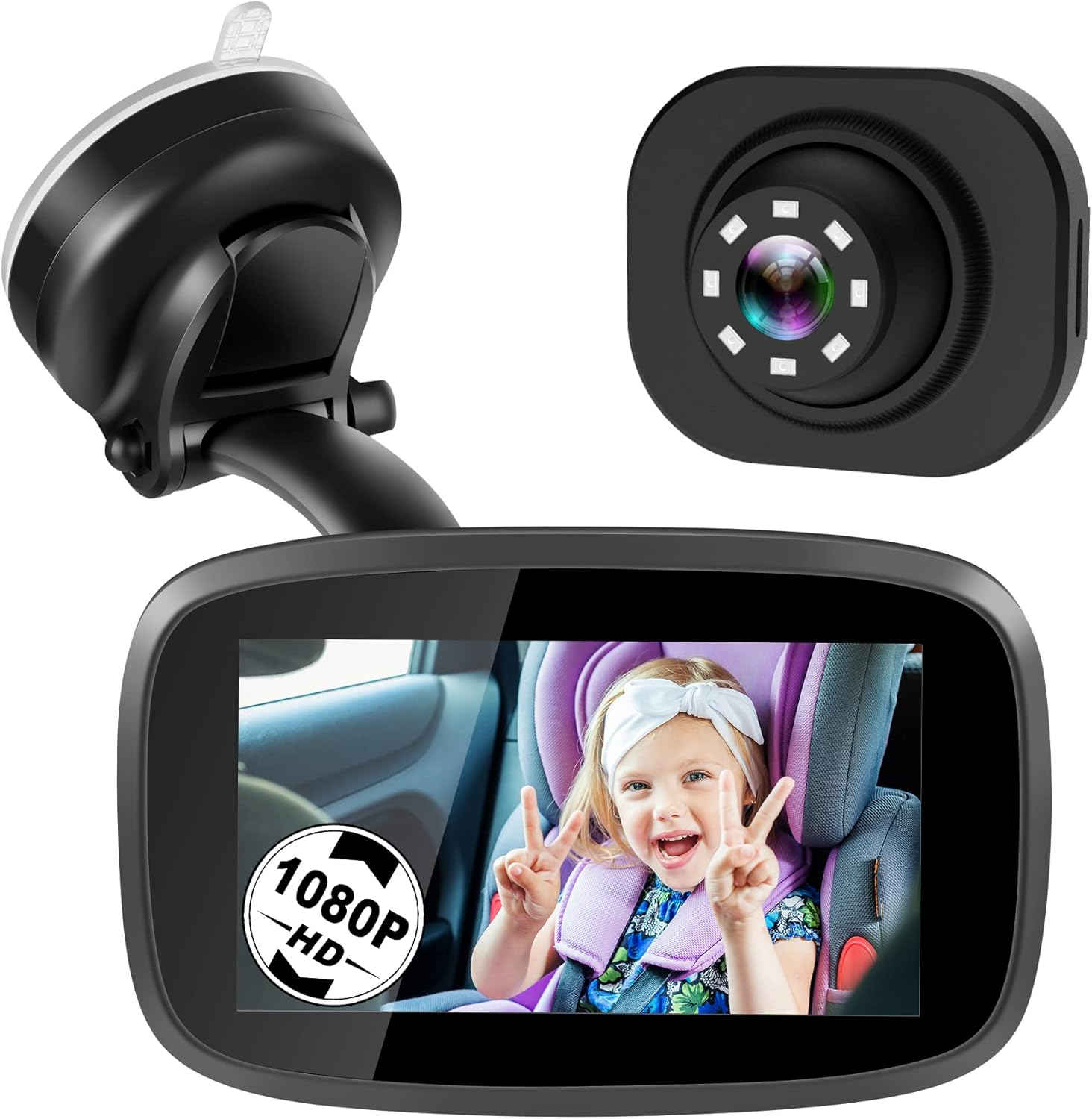1080P Baby Car Mirror, Shybaby 4.3'' Baby Car Camera Monitor 170&deg; Wide View, HD Night Vision Function and Reusable BM-802BCM BM-802BCM image number 3