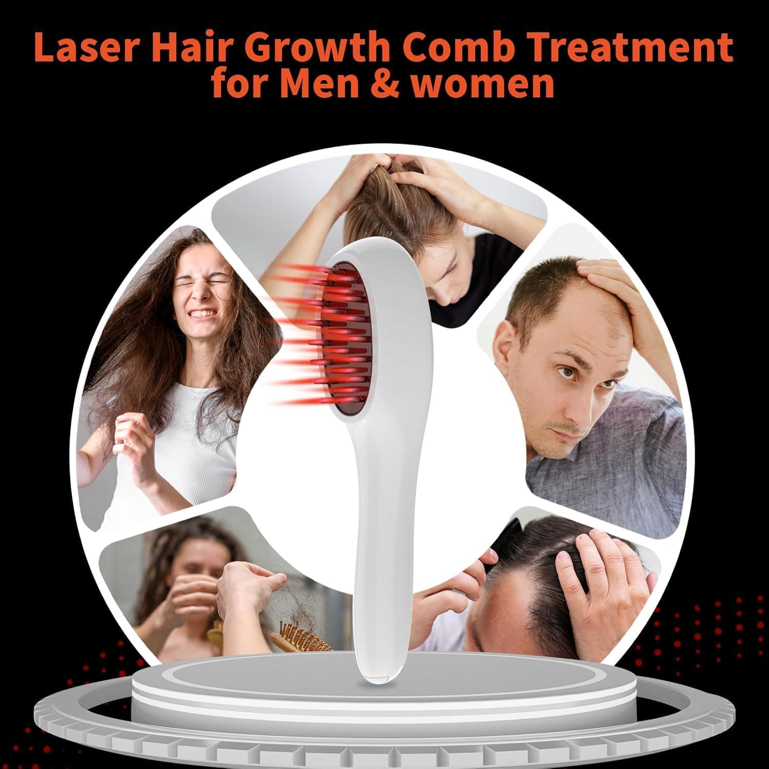 MINYII Laser Therapy Hair Growth Comb, Hand-Held Comb-Shaped Low Level Laser Therapy to Promote Hair Growth in Women and Men, Hair Growth Laser Comb with Red Light Therapy, Portable Cordless Design (White) image number 3