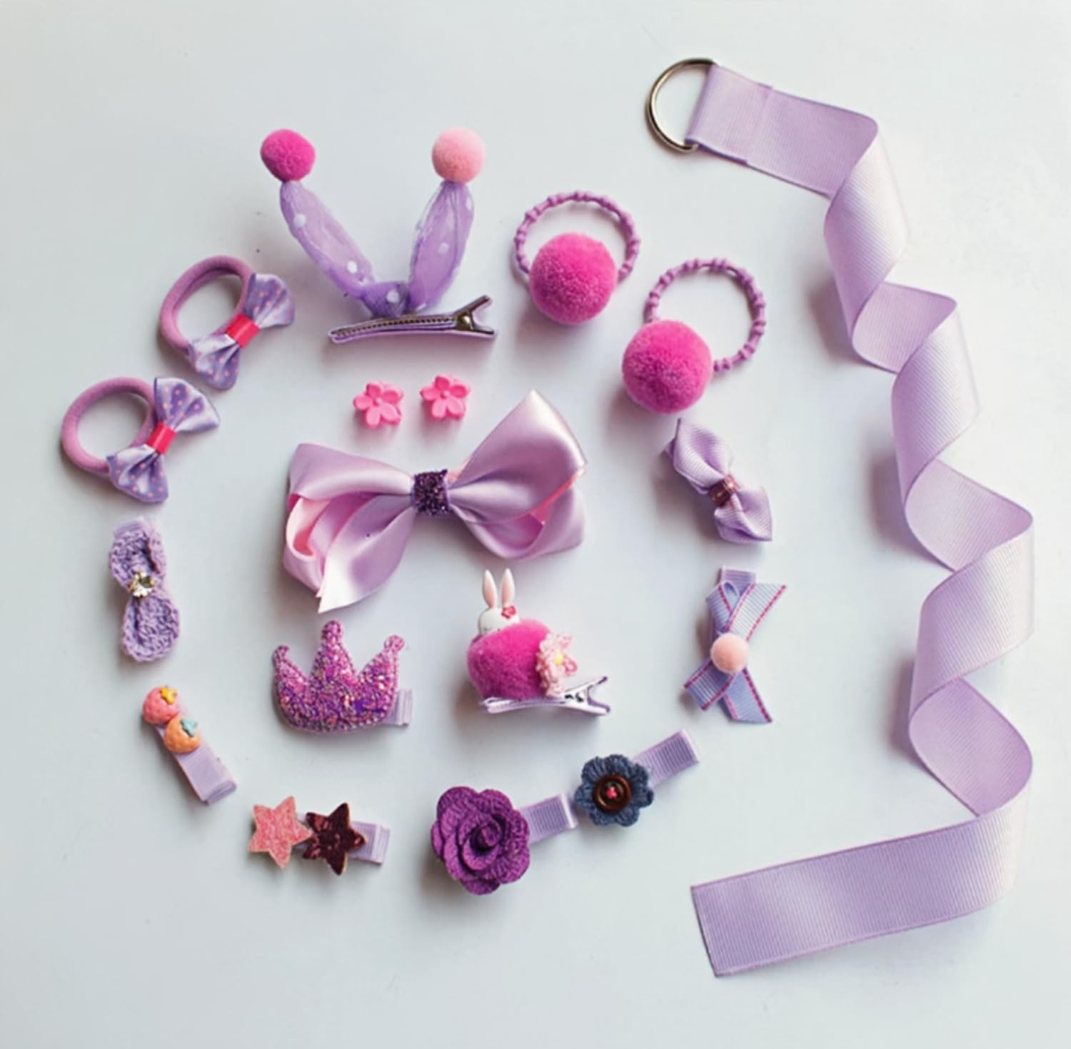 18 Pcs Girls Hair Accessories Gift Set, Kids Hair Clips Barrettes Ponytail Ties Bows Headbands with Gift Box for Daughter Teens Little Girls Pink (Purple) image number 2