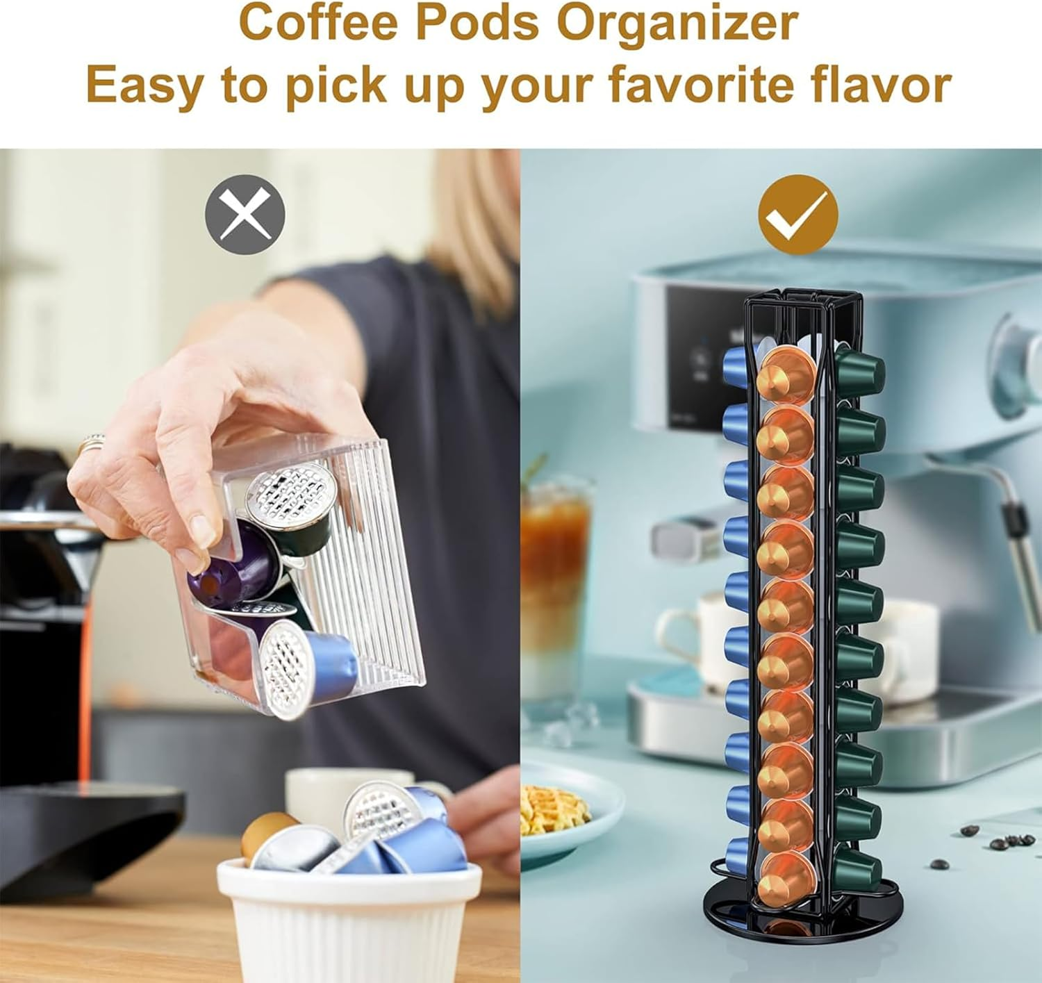 Yeanifeana Coffee Pod Holder for Original Pods, 40 Capsule Rotating Organizer, Space-Saving Black Storage Rack with Compact Design & Quick Access image number 3