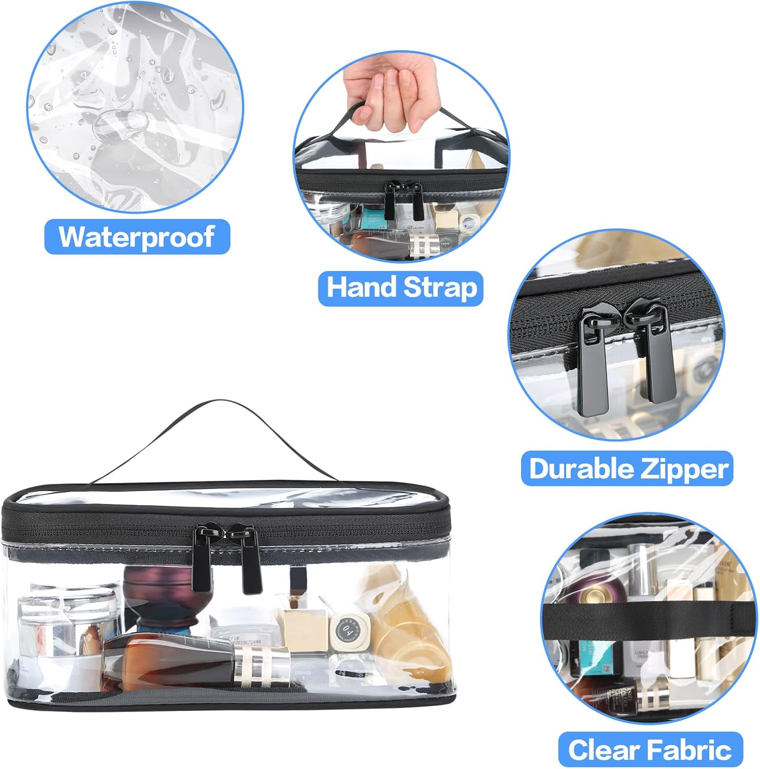 HAOGUAGUA 2 Pieces Clear Makeup Bags Cosmetic Toiletry Bags for Traveling, Waterproof Travel Transparent TSA APPROVED Carry on Airport Airline Compliant Bag, 2 PIECES BLACK, 2 Pieces Clear Makeup Bags - 2 Pieces Blue image number 4