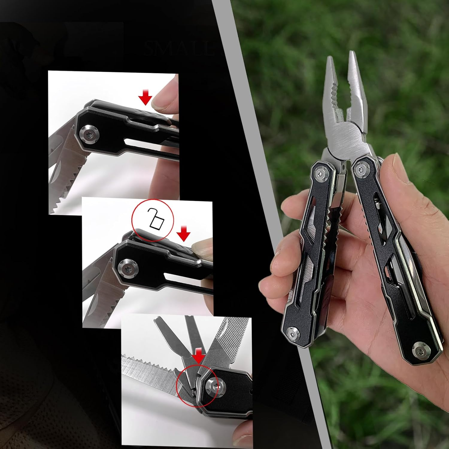 16-In-1 Folding Stainless Steel Multi-Tool with Pliers, Scissors, Knife, 2 Safety Locks, Belt Clip, Pouch image number 2