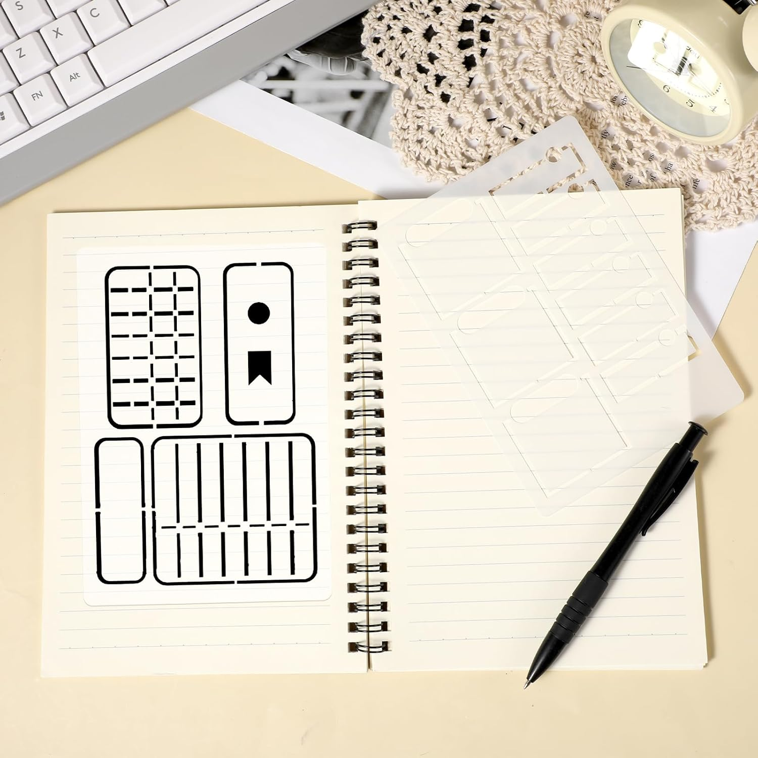 16 Pcs Journal Stencils Bullet Dotted Journals Supplies Happy Planner Stencil Drawing Templates Accessories Kit for Create Calendars Schedule Journaling DIY Notebook Cards Scrapbook Decorations image number 1
