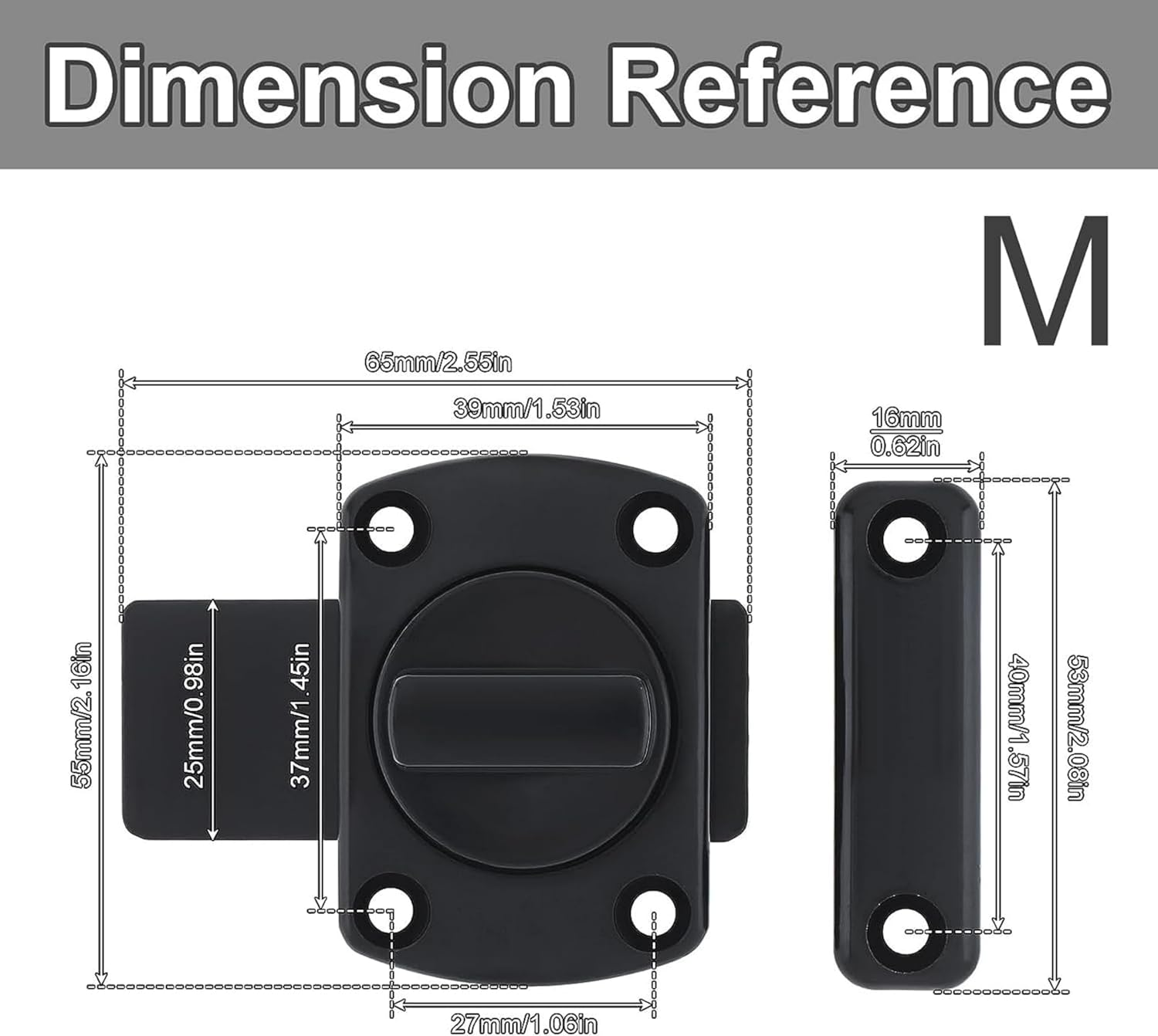 SNOKAY Inner Door Latch Lock Slide Lock, Bolts Bedroom Door Lock Door Reinforcement Lock, Bathroom Gate Latch Single Door Safety Locks for Doors, Suitable for Pet Door Lock, Windows (Black) image number 5